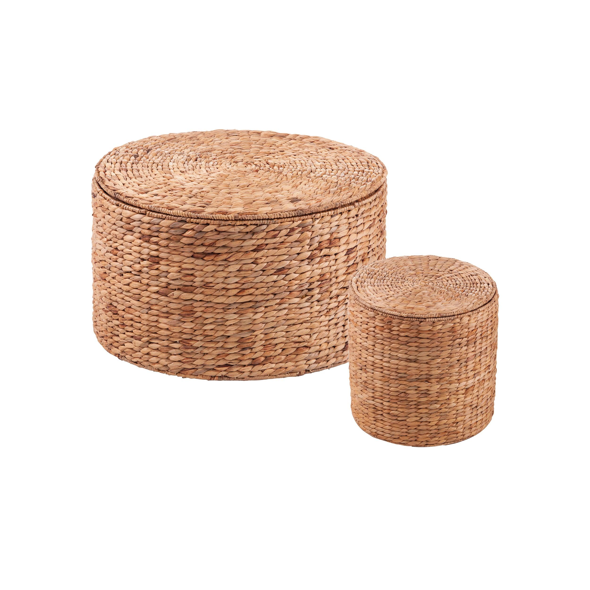 Satalia Round Water Hyacinth Storage Tables – 2pc Set - Remutear