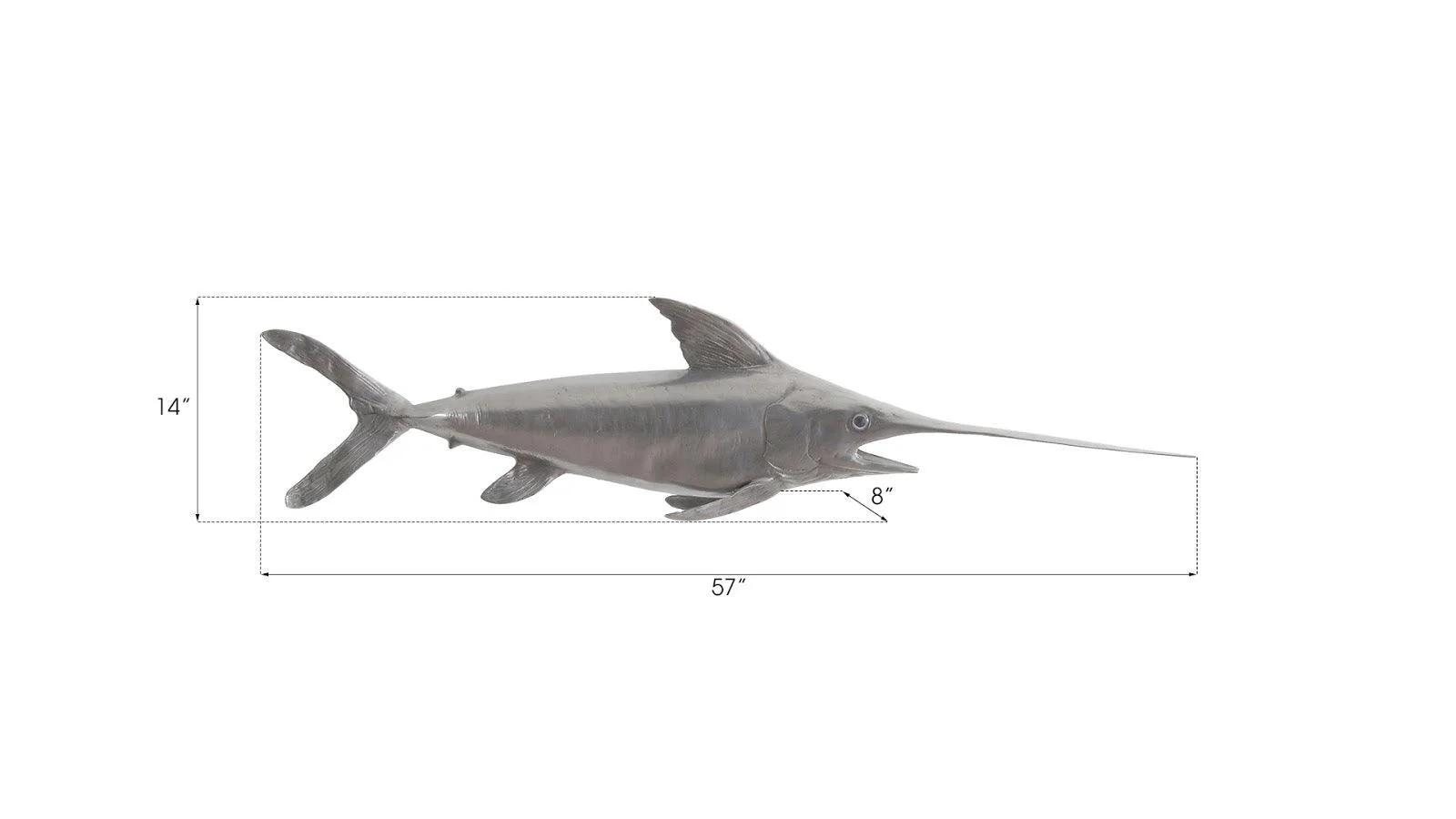 Broadbill Swordfish Fish Wall Sculpture, Resin, Polished Aluminum Finish - Remutear