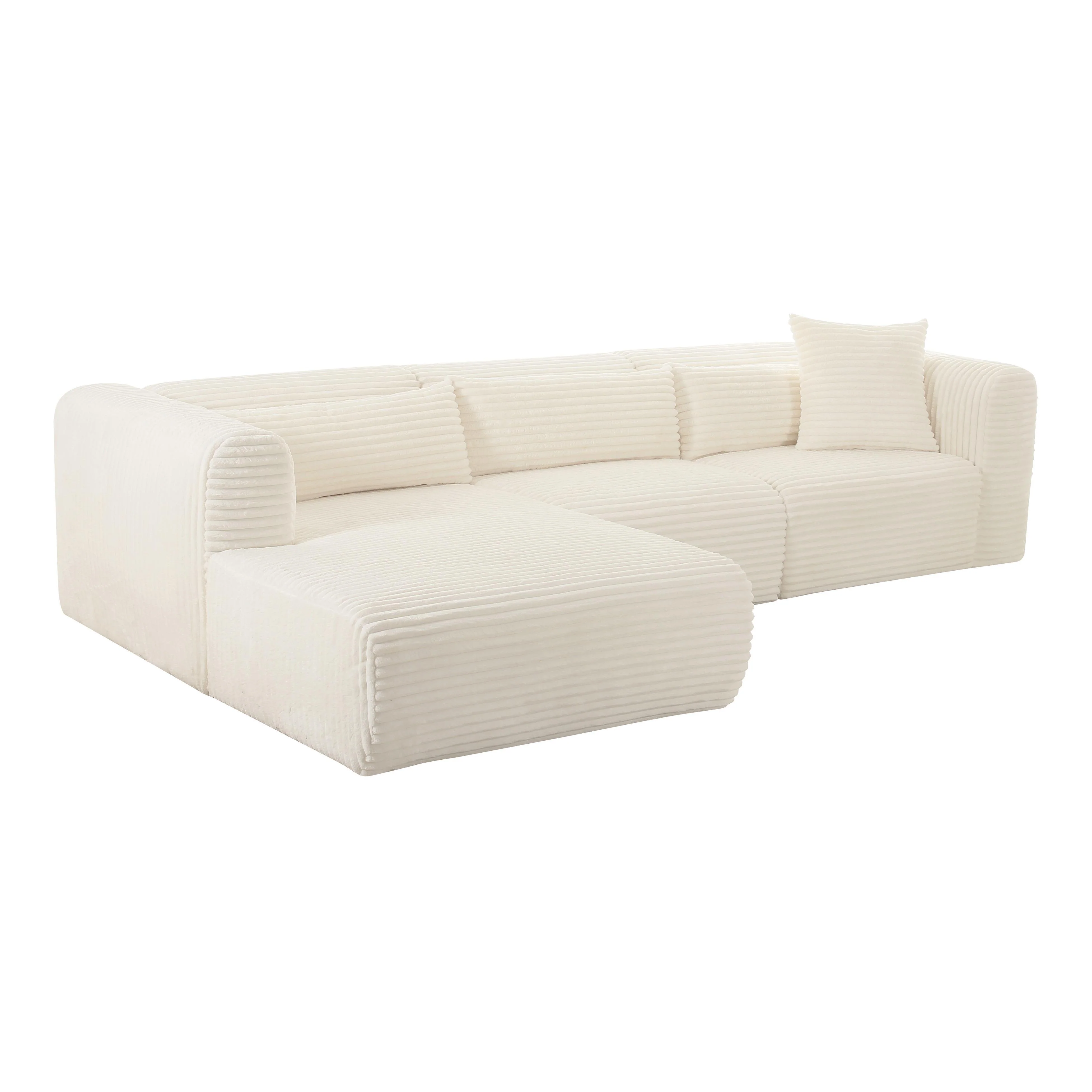 Tarra Fluffy Oversized Cream Corduroy Modular LAF Sectional - Remutear