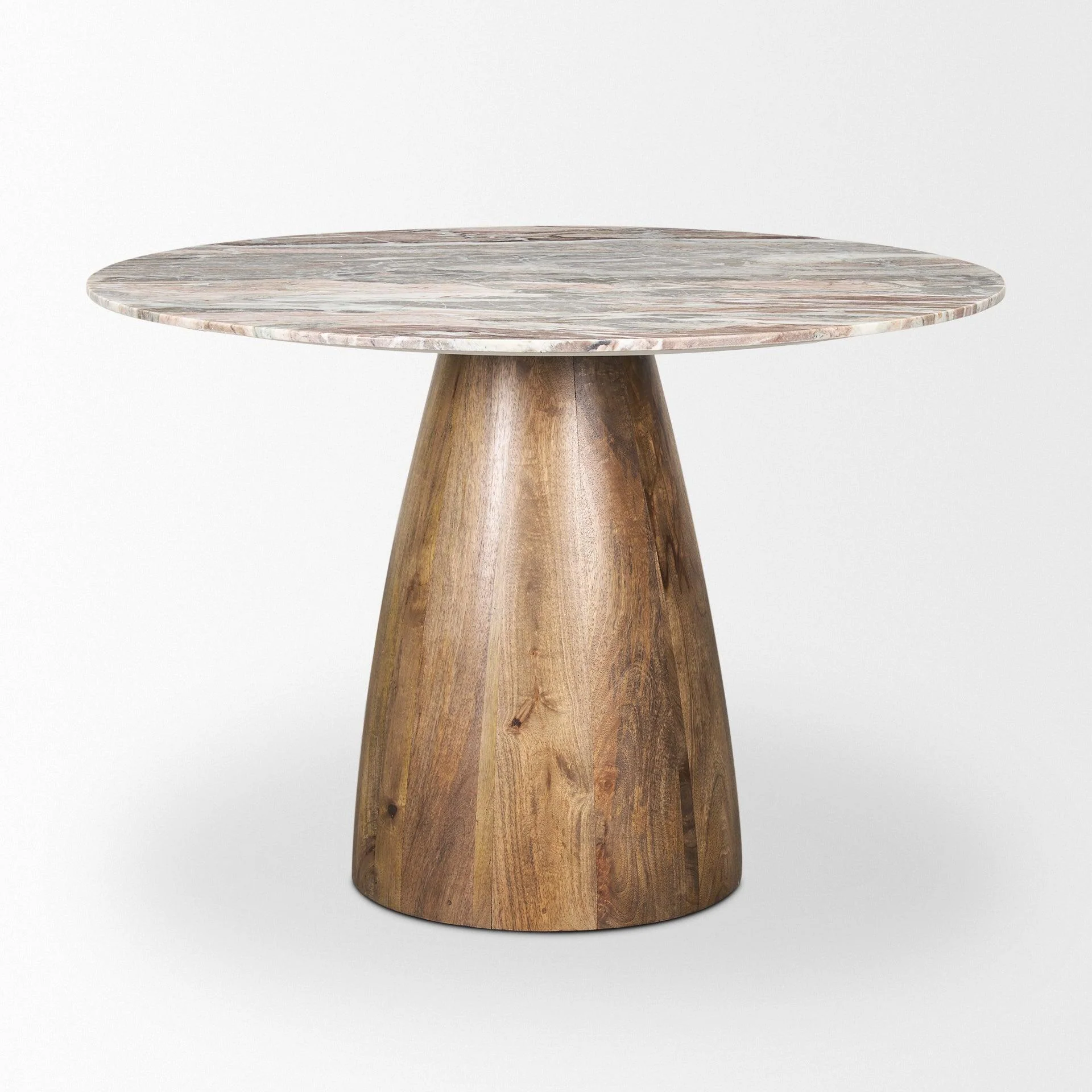 Allyson Round Medium Brown w/ Pink Marble Pedestal Dining Table - Remutear