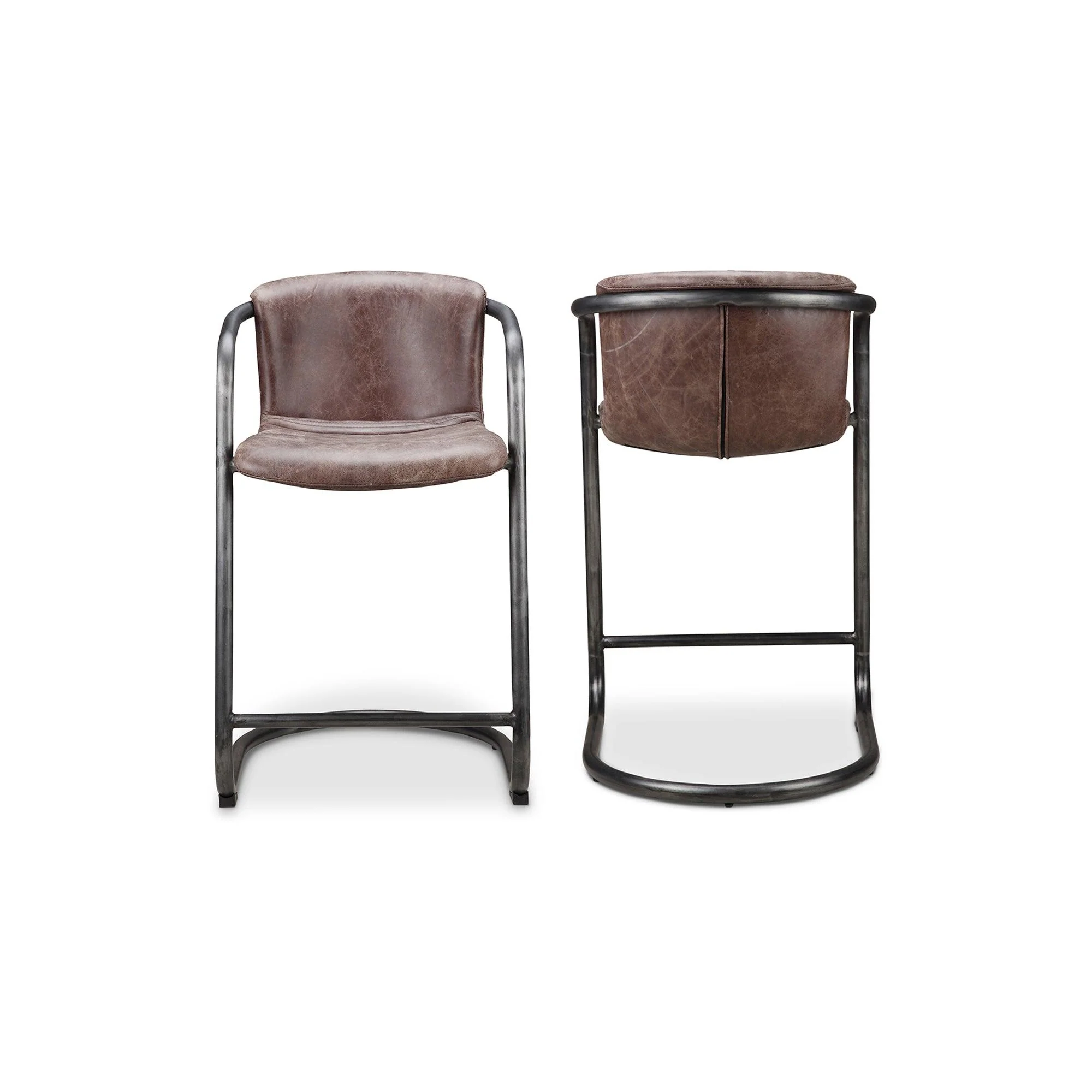Freeman Counter Stool Grazed Brown Leather - Set Of Two - Remutear