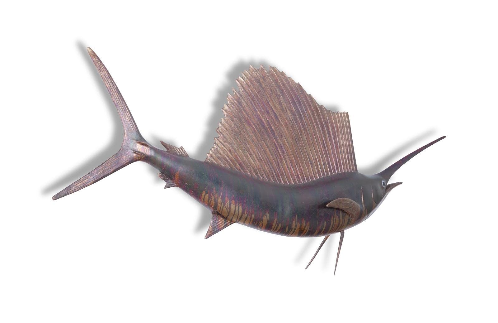 Sail Fish Wall Sculpture, Resin, Copper Patina Finish - Remutear