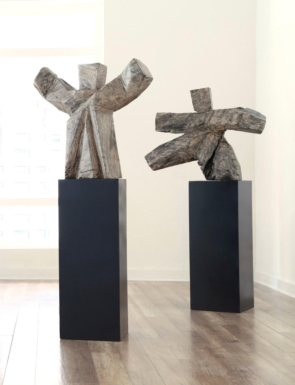 Tai Chi Winner Sculpture on Pedestal, Gray Stone/Black - Remutear