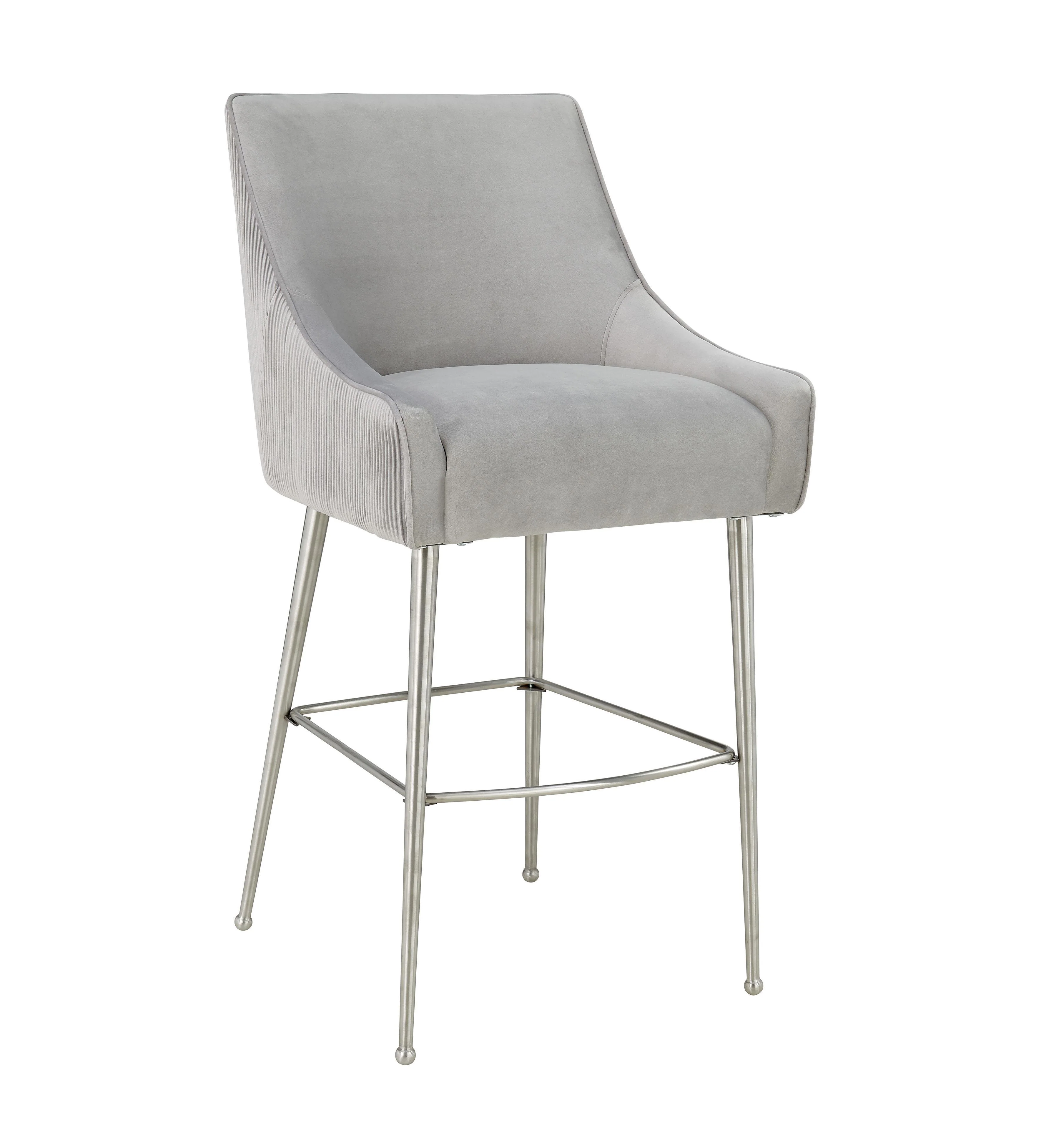 Beatrix Pleated Light Grey Velvet Counter Stool - Remutear