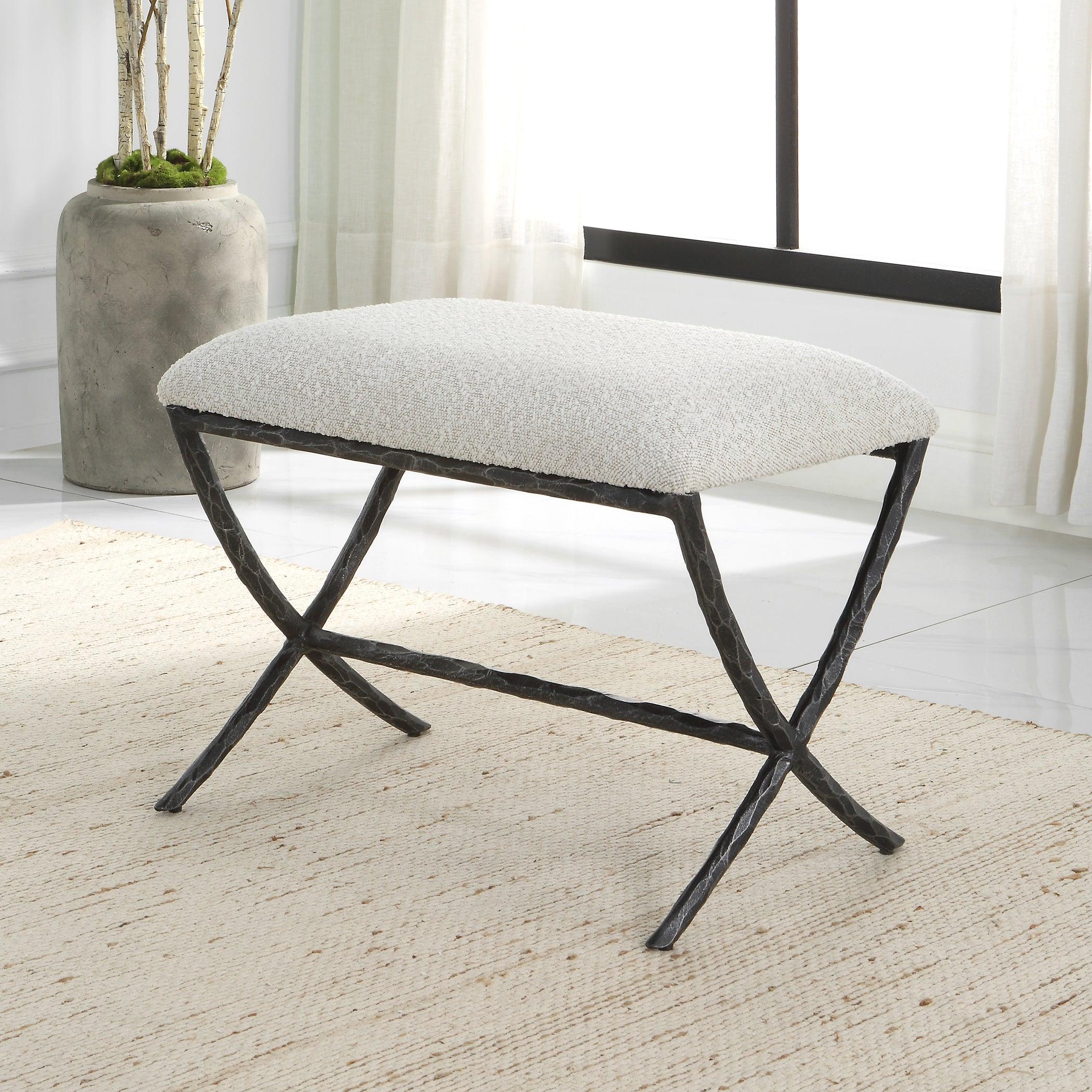 Brisby Gray Fabric Small Bench - Remutear
