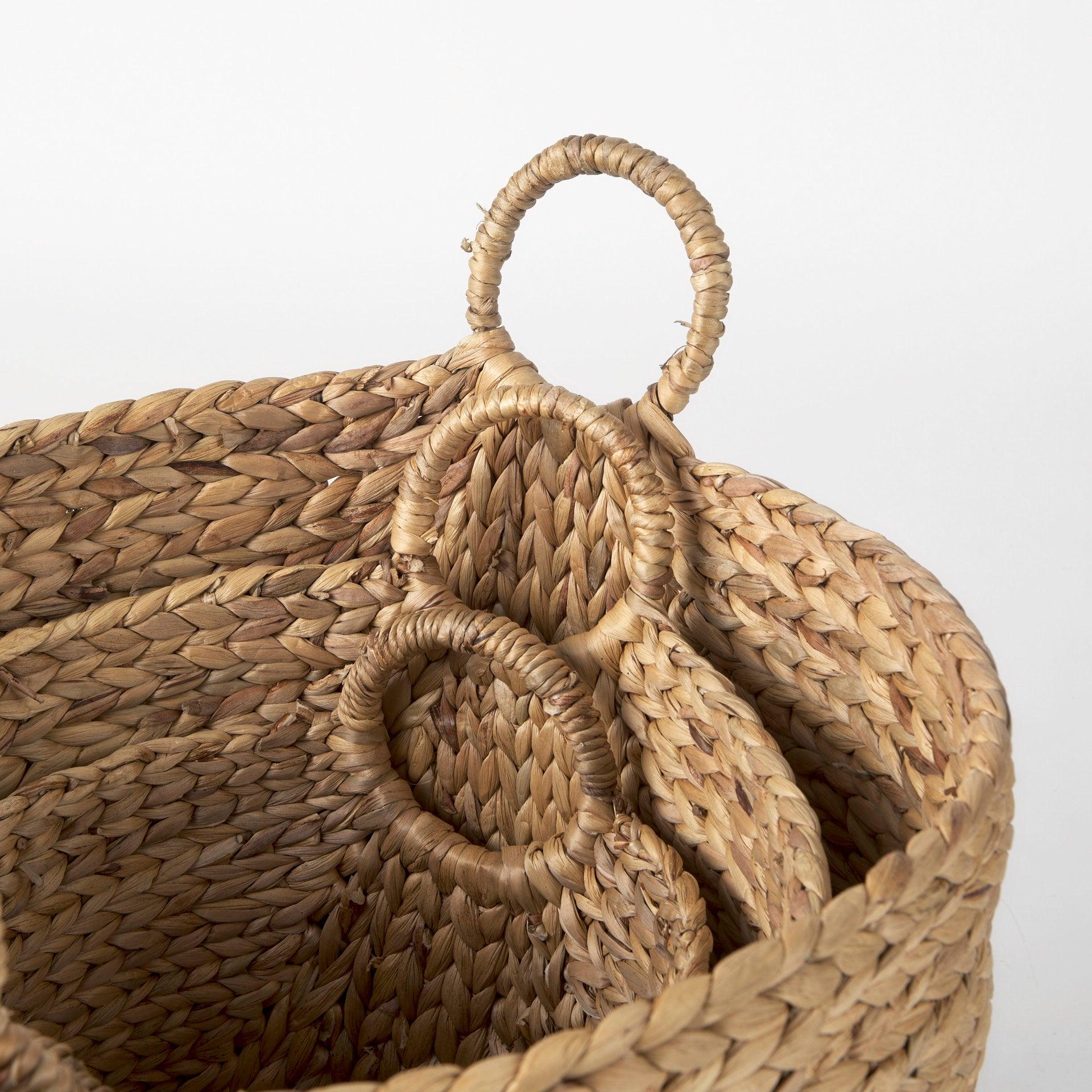 Sivan 19.7L x 19.7W x 23.6H (Set of 3) Light Brown Water Hyacinth Round Basket W/ Handles - Remutear
