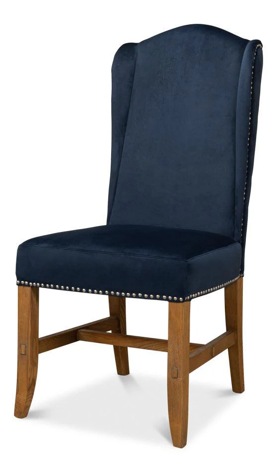 High Back Dining Chair - Blue Velvet - Set of 2 - Remutear