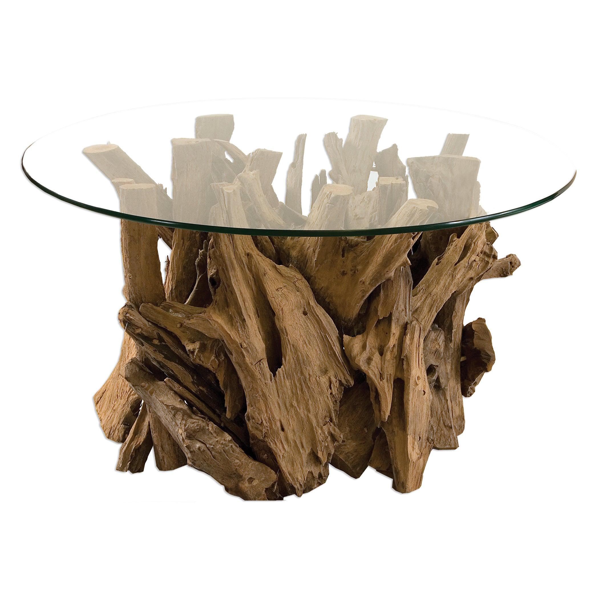 DRIFTWOOD GLASS TOP COCKTAIL TABLE - Remutear