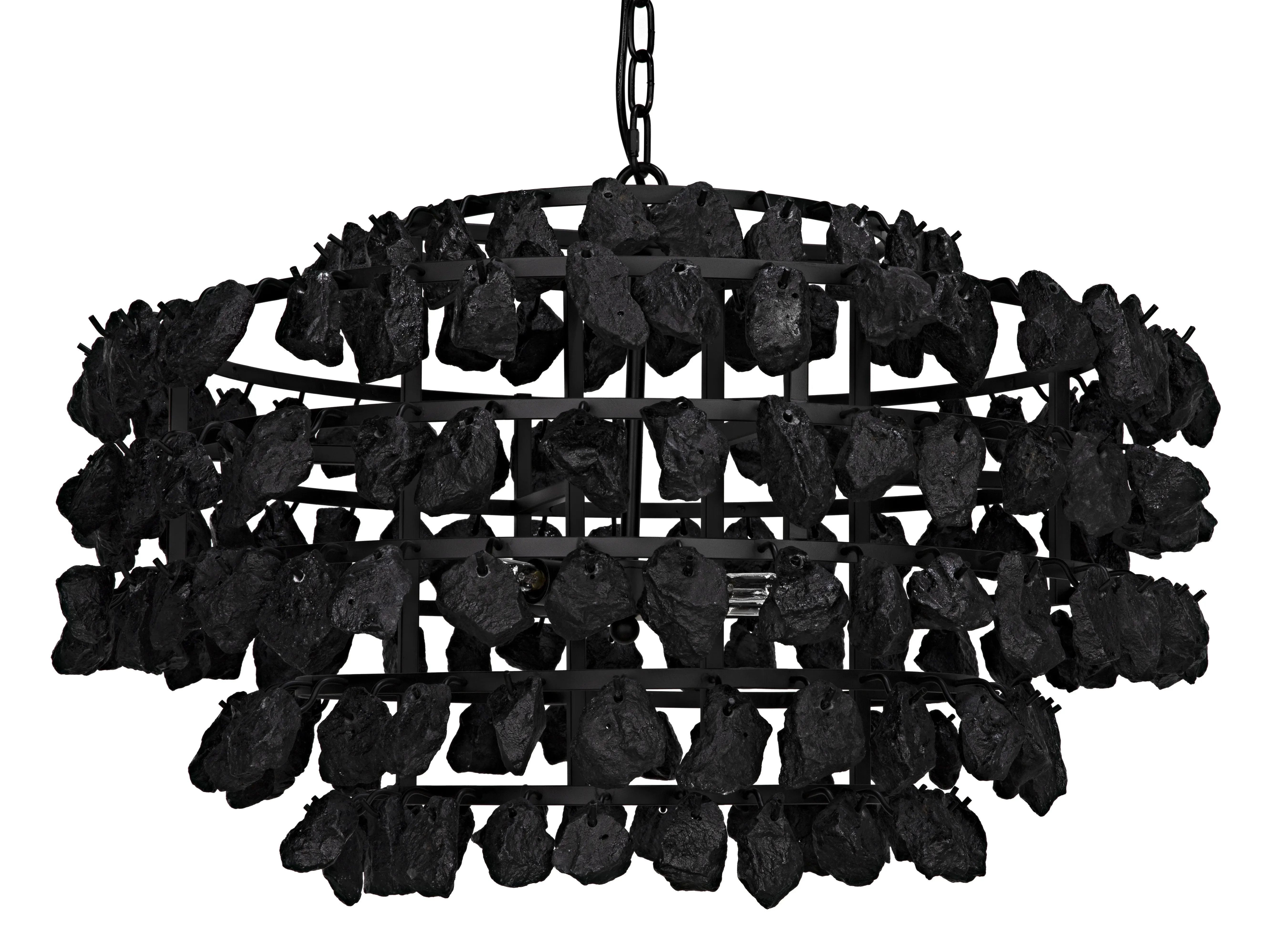 Vulcan Chandelier, Black Steel with Black Glass - Remutear