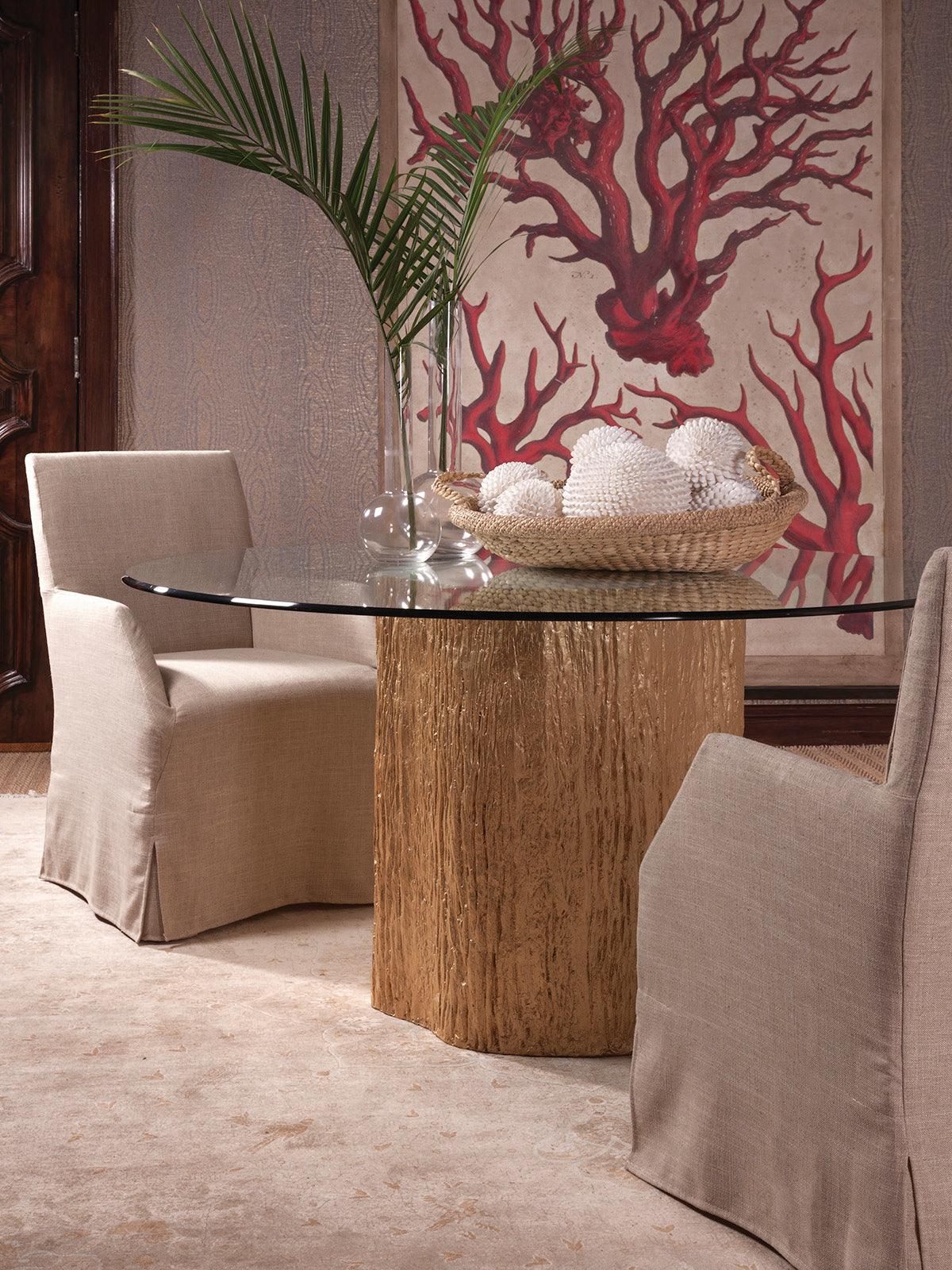Signature Designs Trunk Segment Round Dining Table With Glass Top-Gold Leaf - Remutear