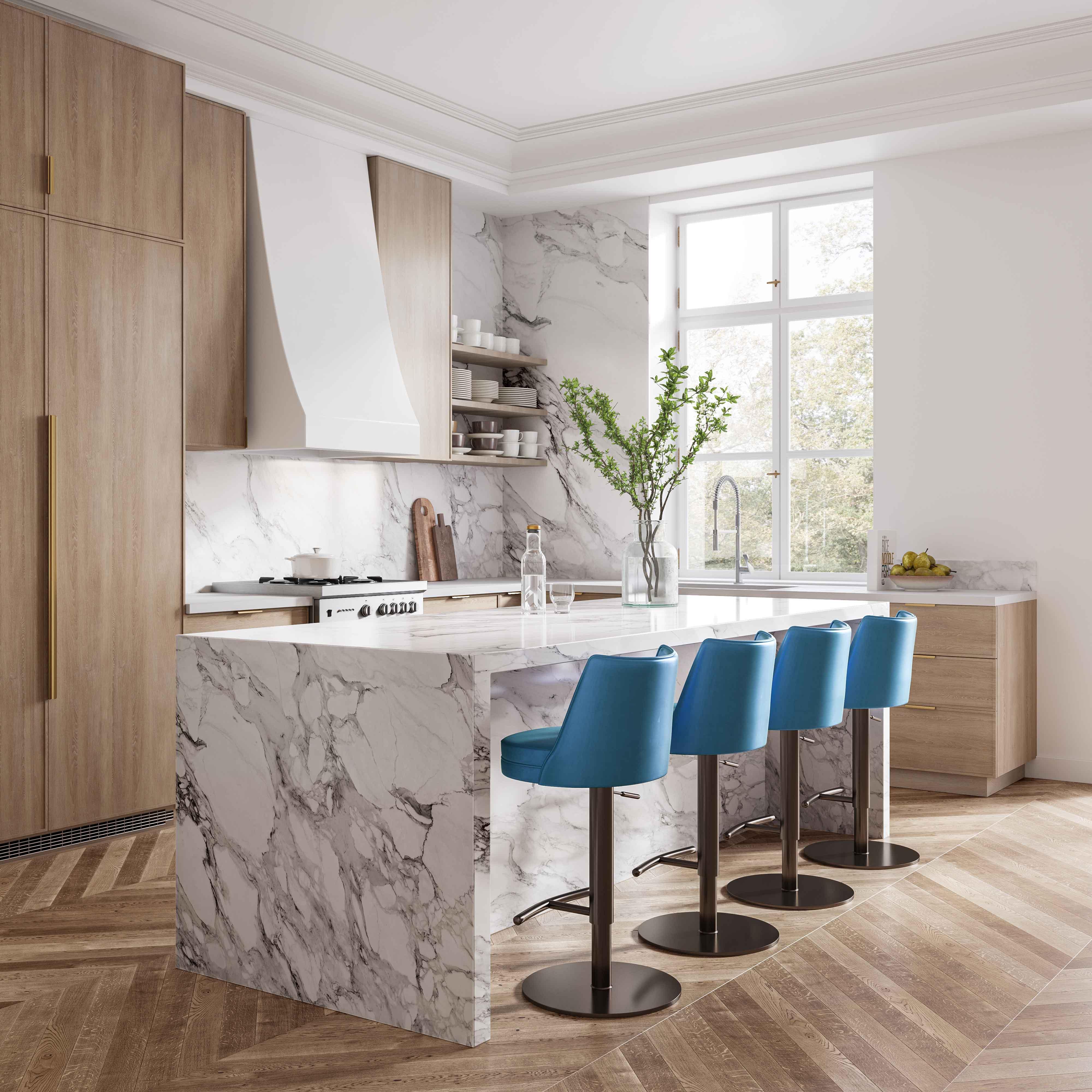 Gala Blue Vegan Leather on Adjustable Stool - Remutear