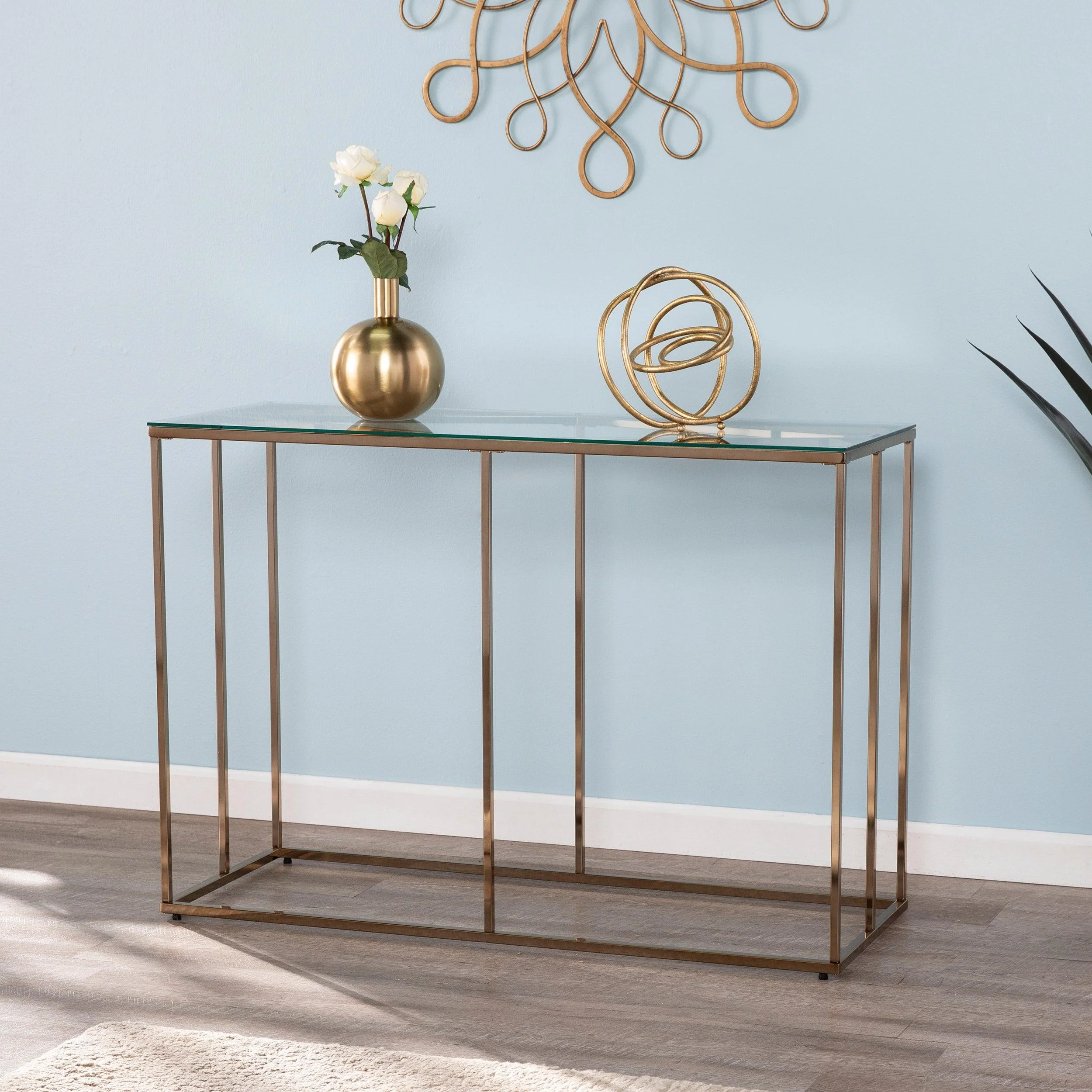 Nicholance Contemporary Glass-Top Console Table - Remutear