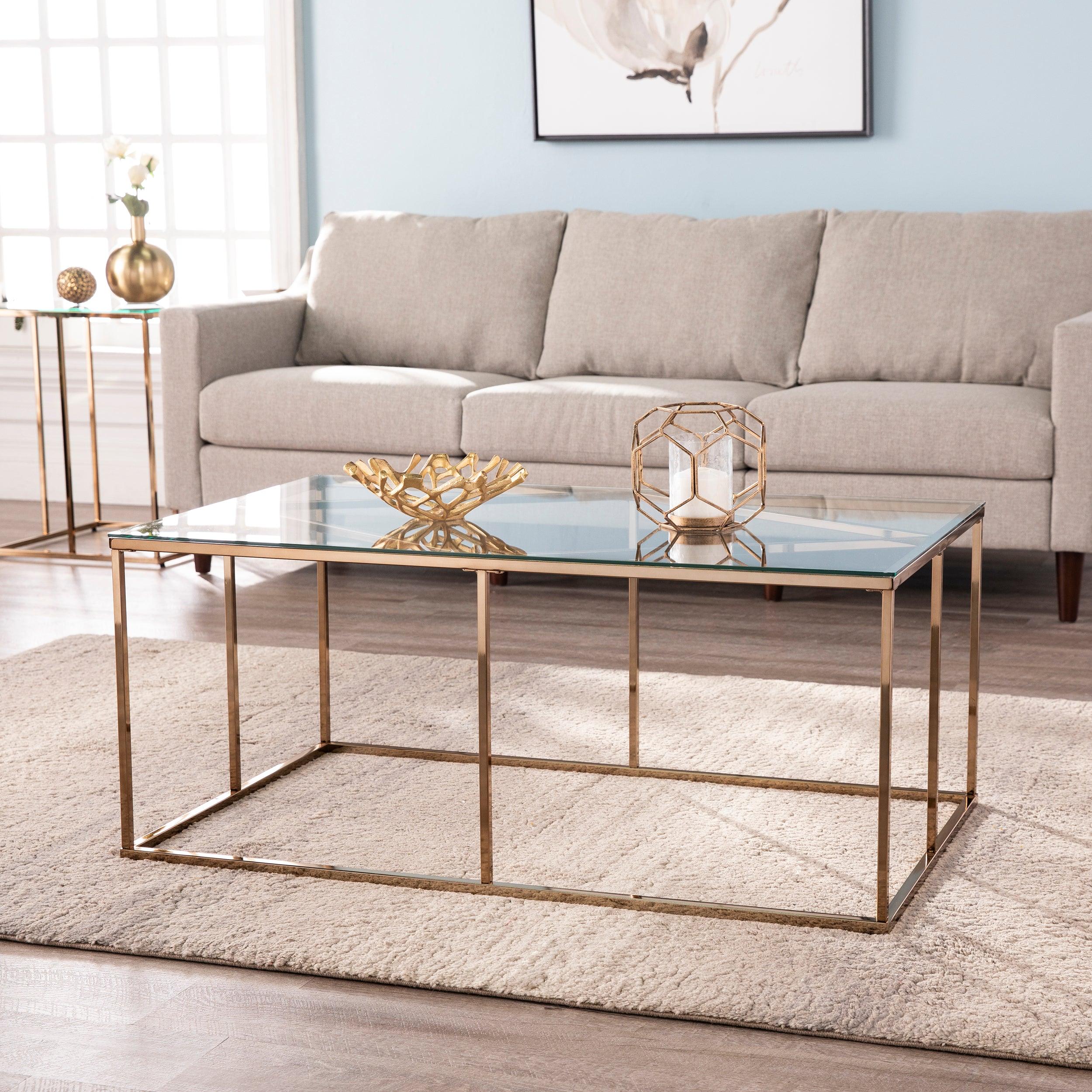 Nicholance Contemporary Glass-Top Cocktail Table - Remutear