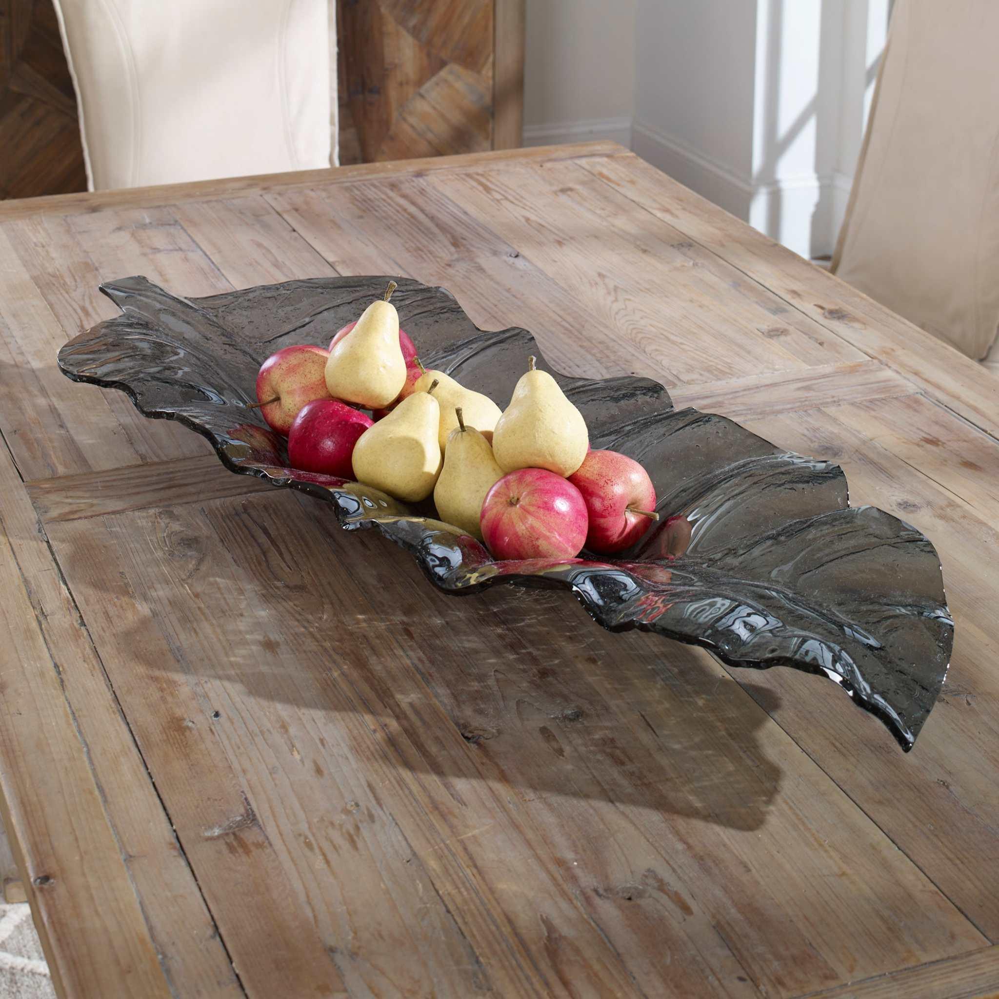 SMOKED LEAF GLASS TRAY - Remutear
