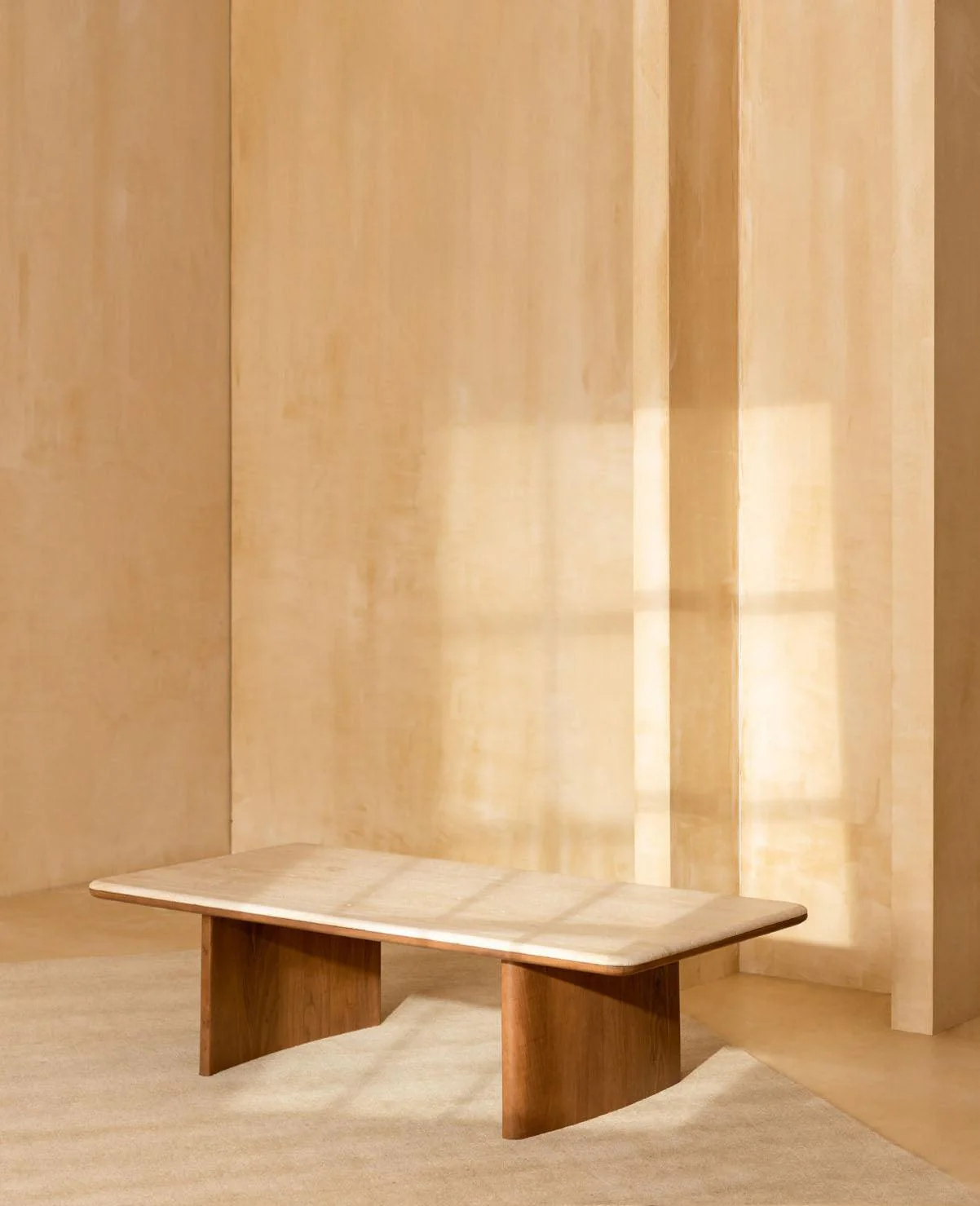 TRINSLY TRAVERTINE TOP COFFEE TABLE - Remutear