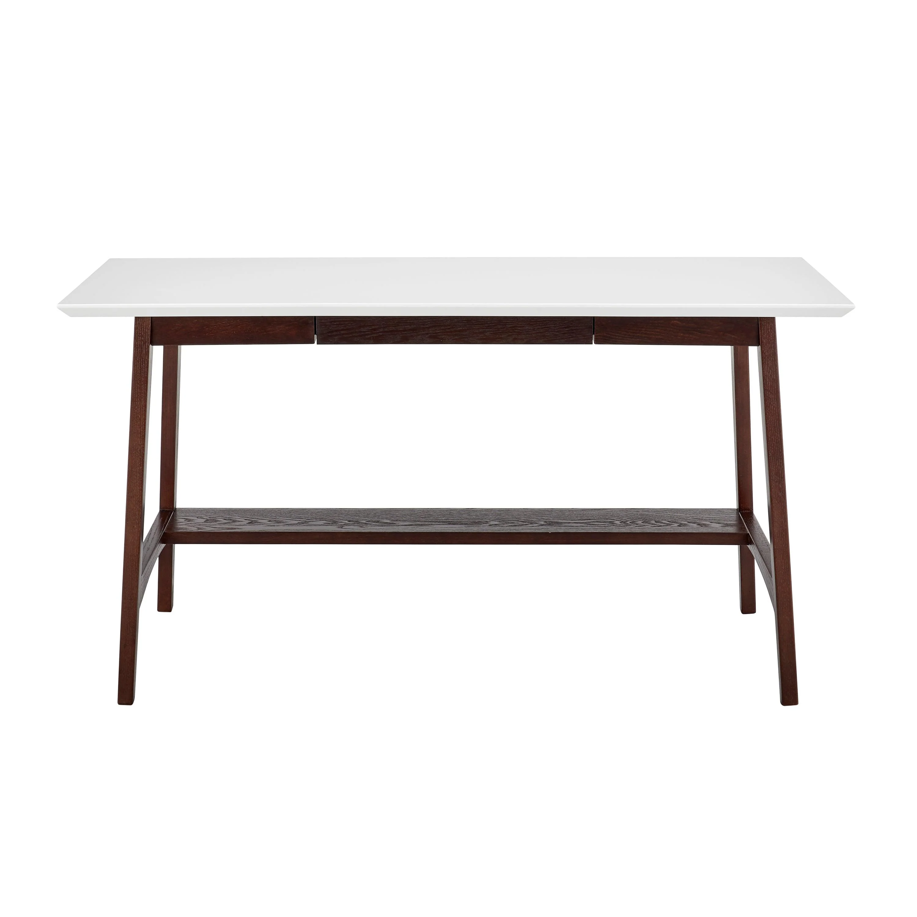 Manon Desk in Matte White with Dark Walnut Legs and Shelf - Remutear