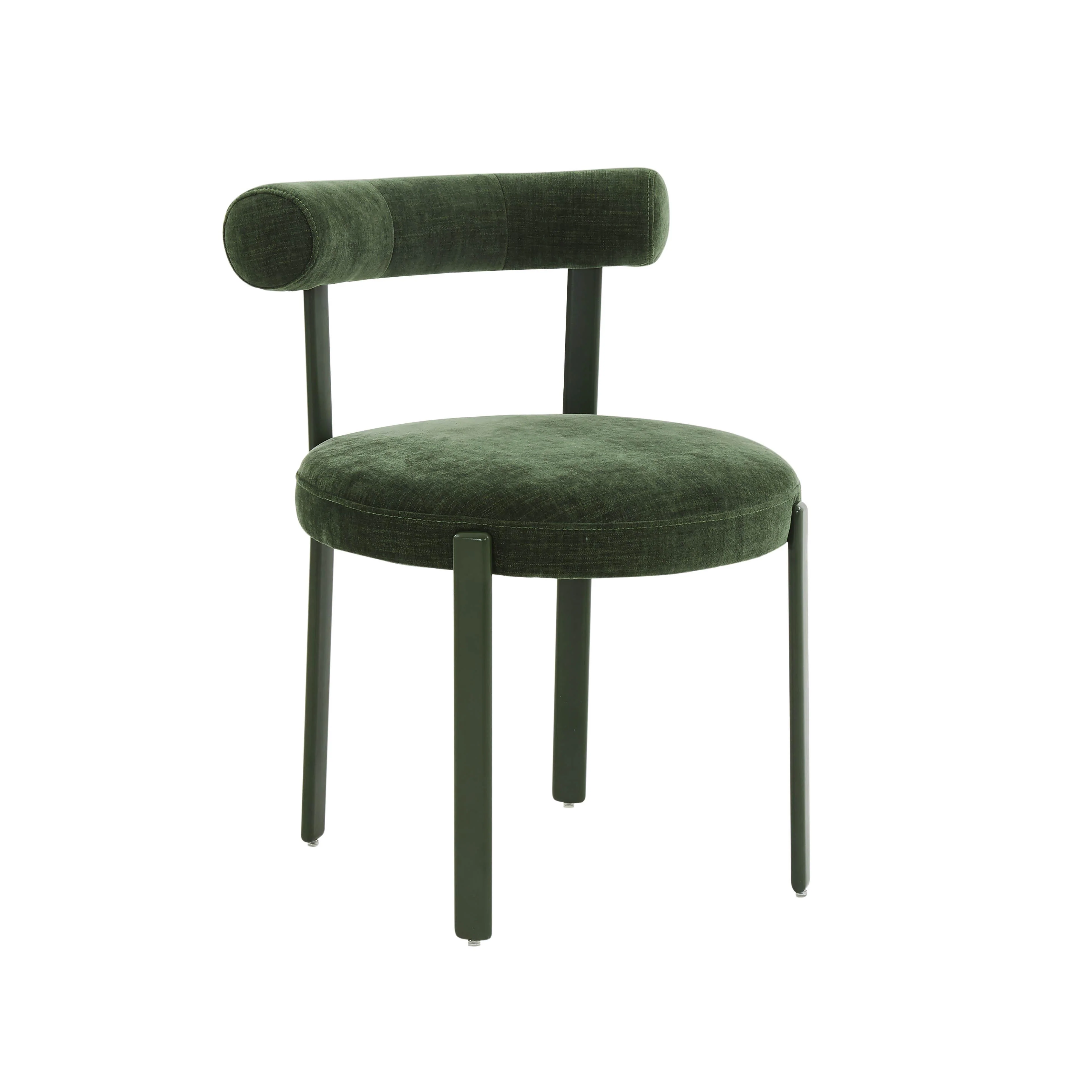 Margaret Forest Green Chenille Bolster Back Dining Chair - Remutear