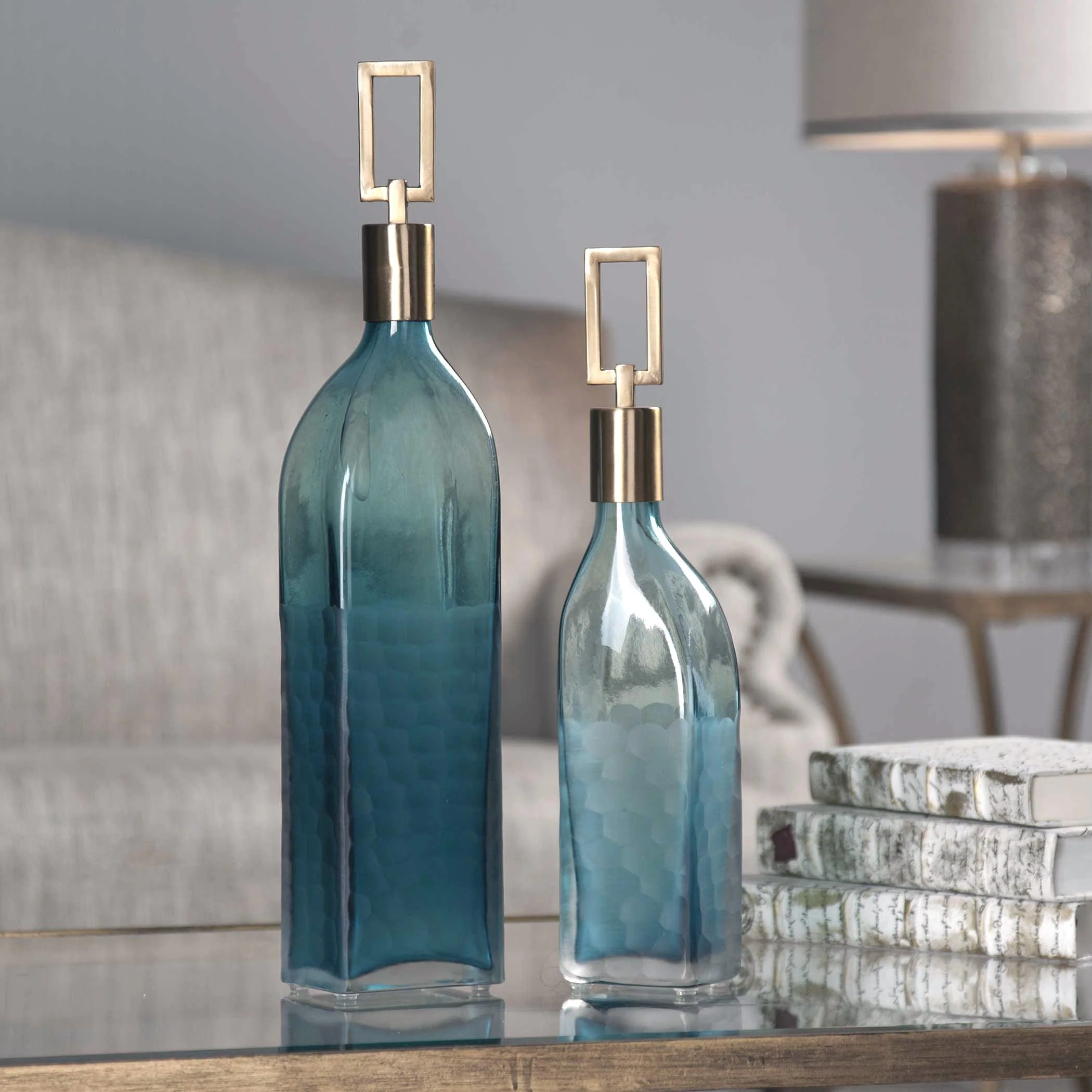 ANNABELLA TEAL GLASS BOTTLES, SET OF 2 - Remutear