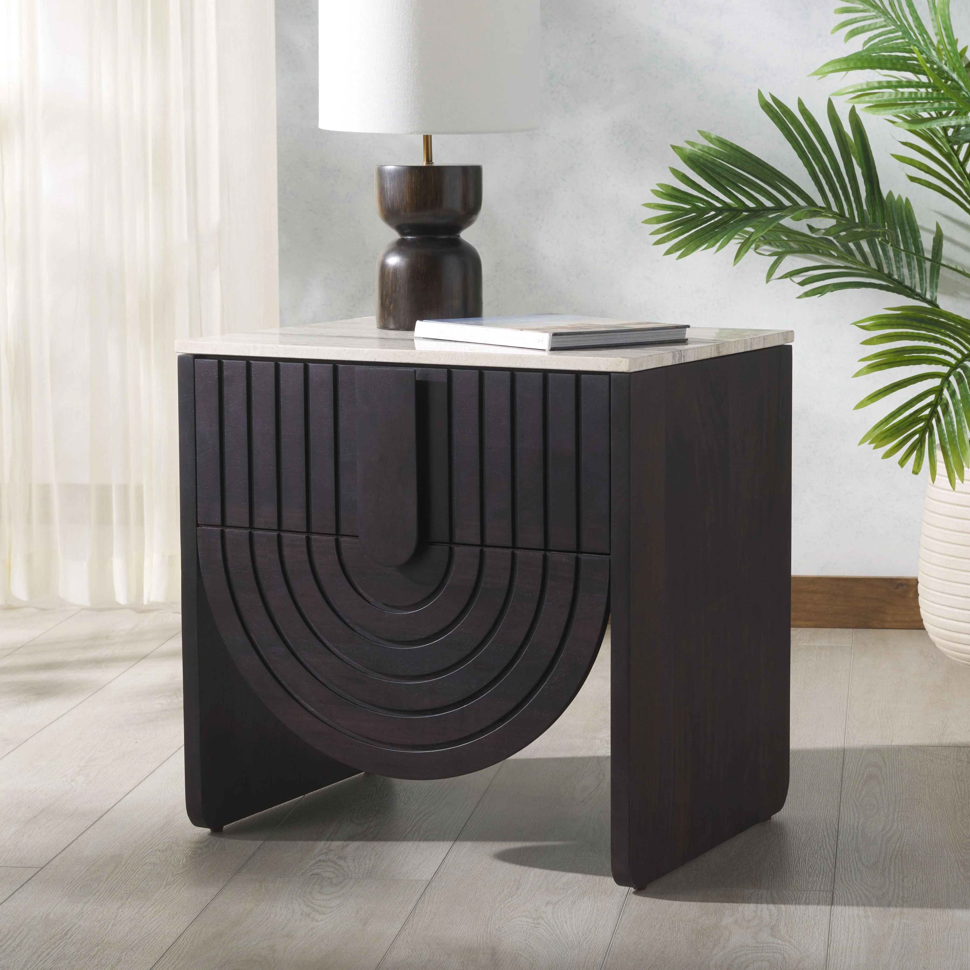 Floris Travertine Top Nightstand - Remutear