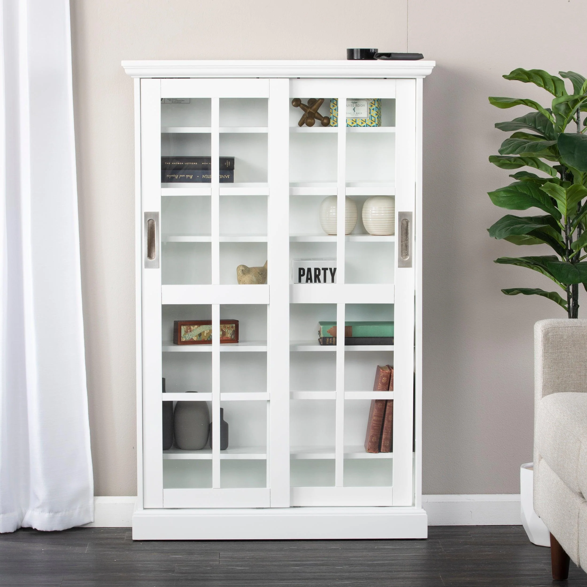 Media Cabinet w/ Sliding Doors - White - Remutear