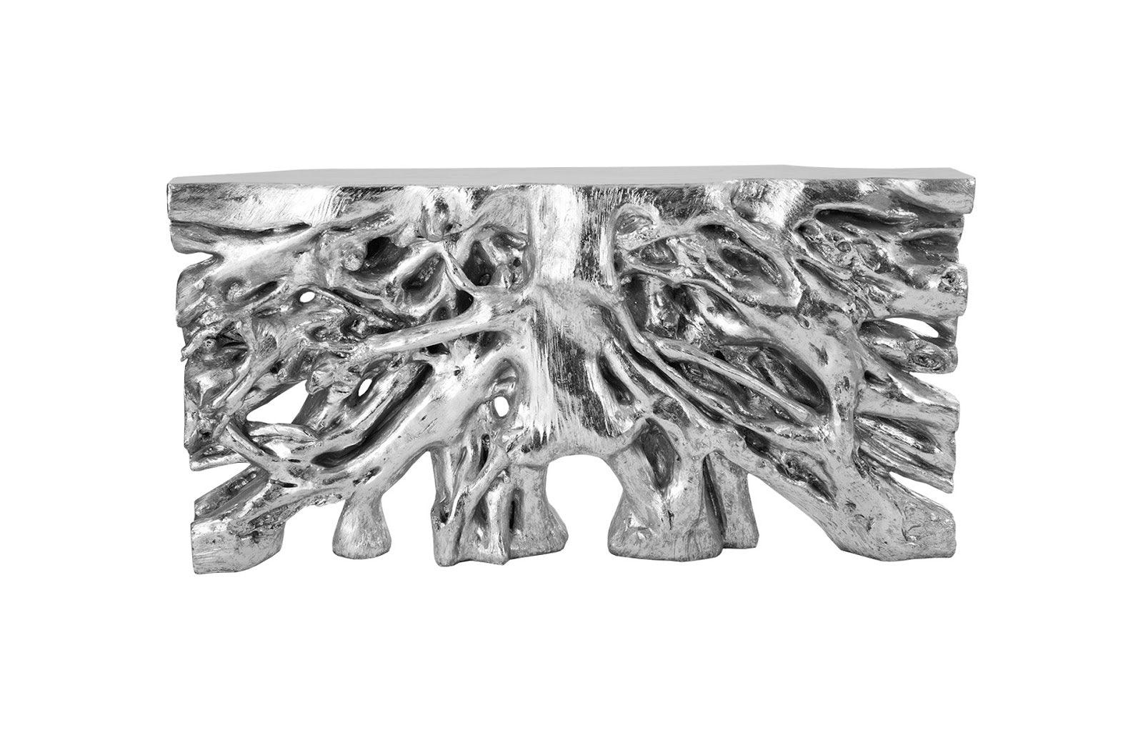 Square Root Console Table, Silver Leaf - Remutear