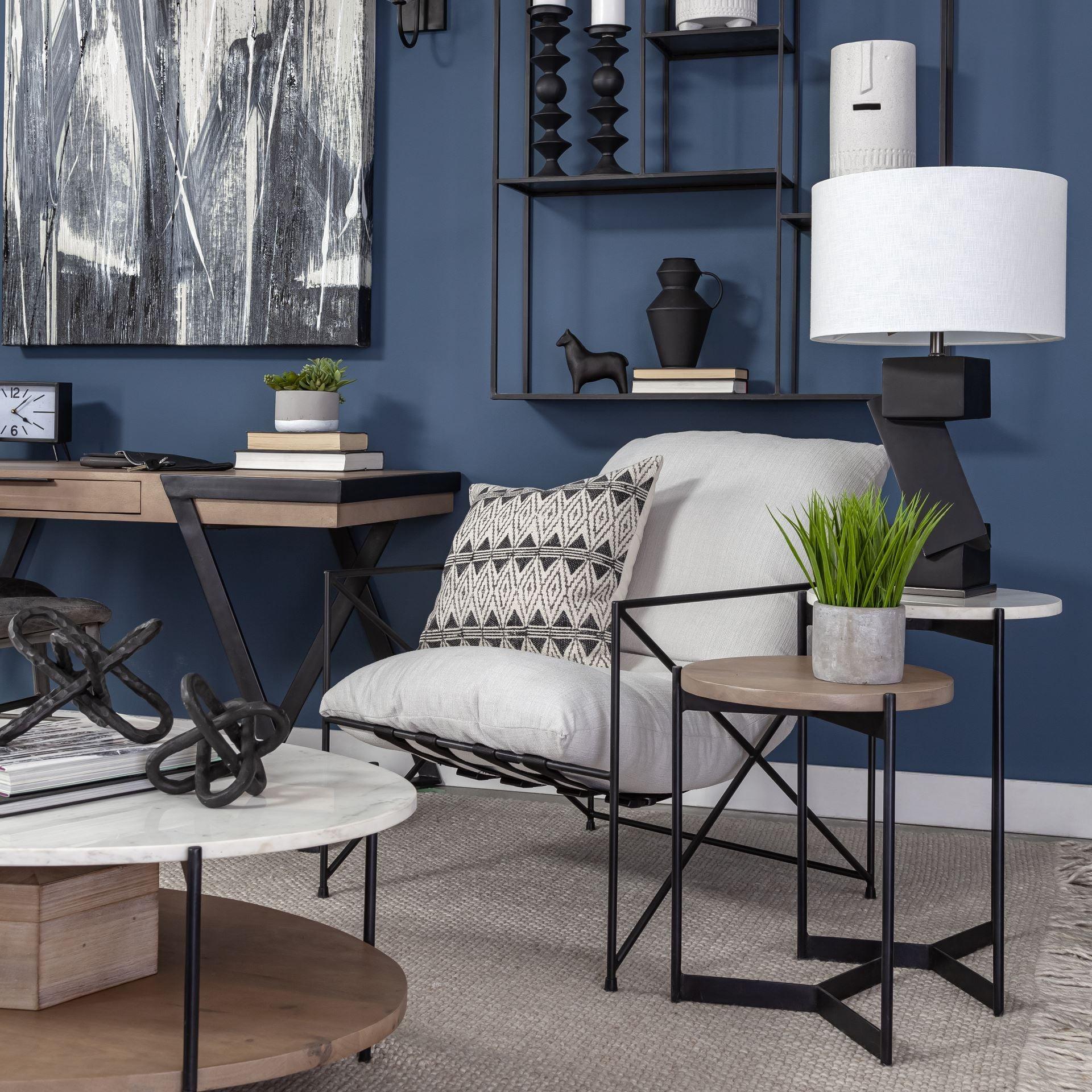 Larkin II Marble and Medium Brown Wood Round Tabletop Nesting End/Side Tables - Remutear