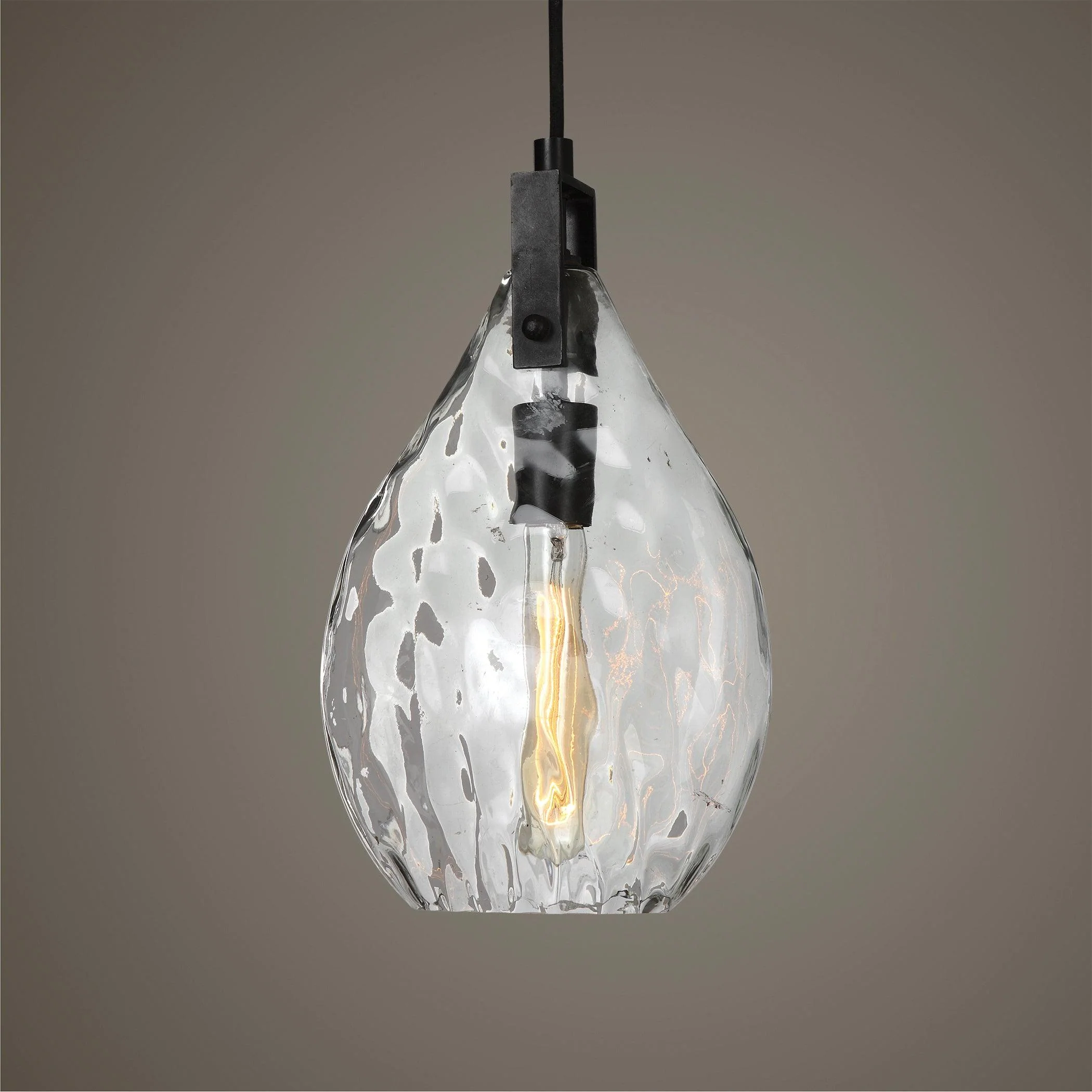 CAMPESTER 1 LIGHT WATERED GLASS MINI PENDANT - Remutear