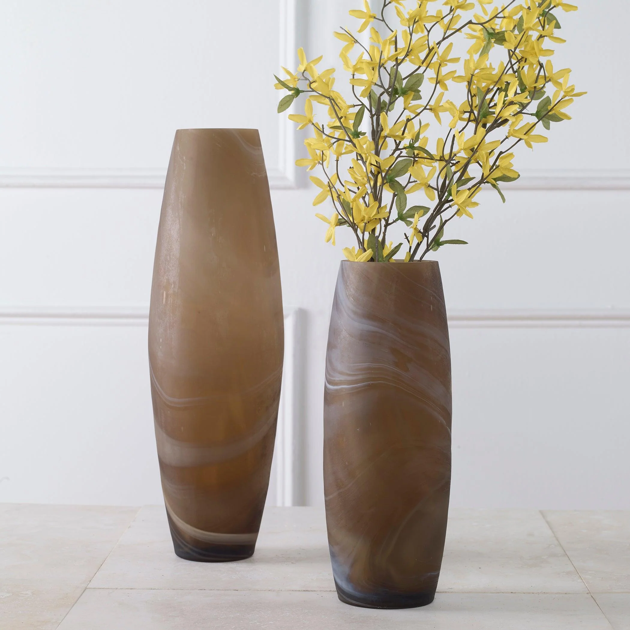 Delicate Swirl Caramel Glass Vases, Set/2 - Remutear