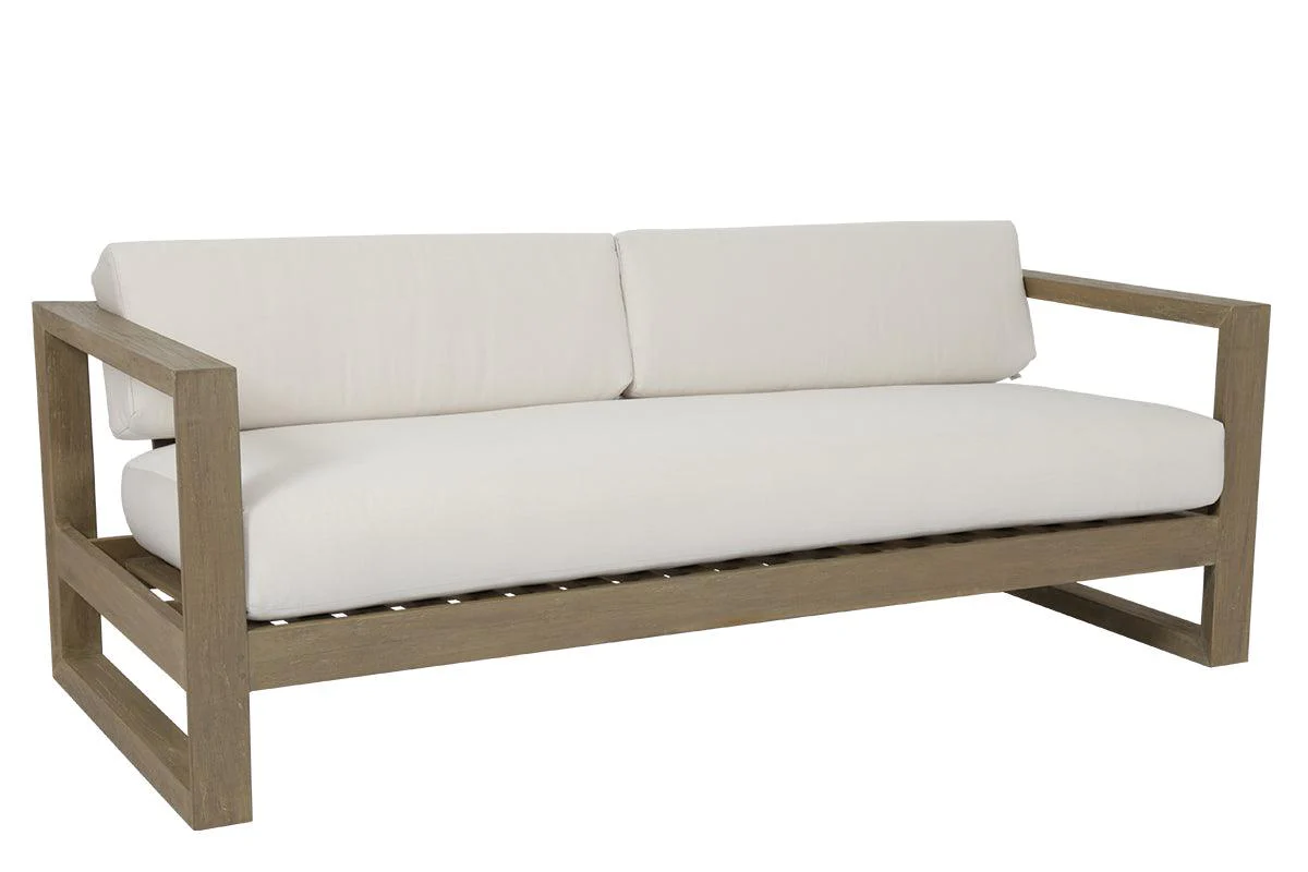 Coastal Teak Sofa in Canvas Canvas, No Welt - Remutear