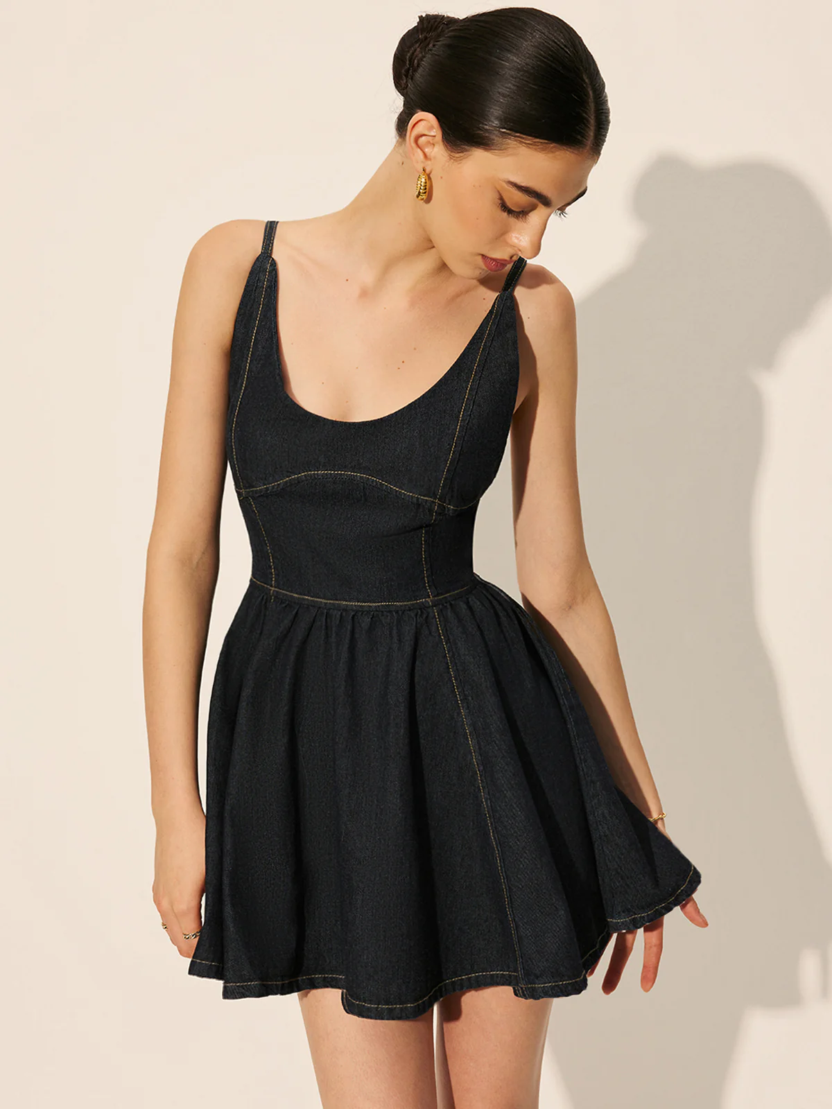 Backless Denim Flare Dress - Remutear