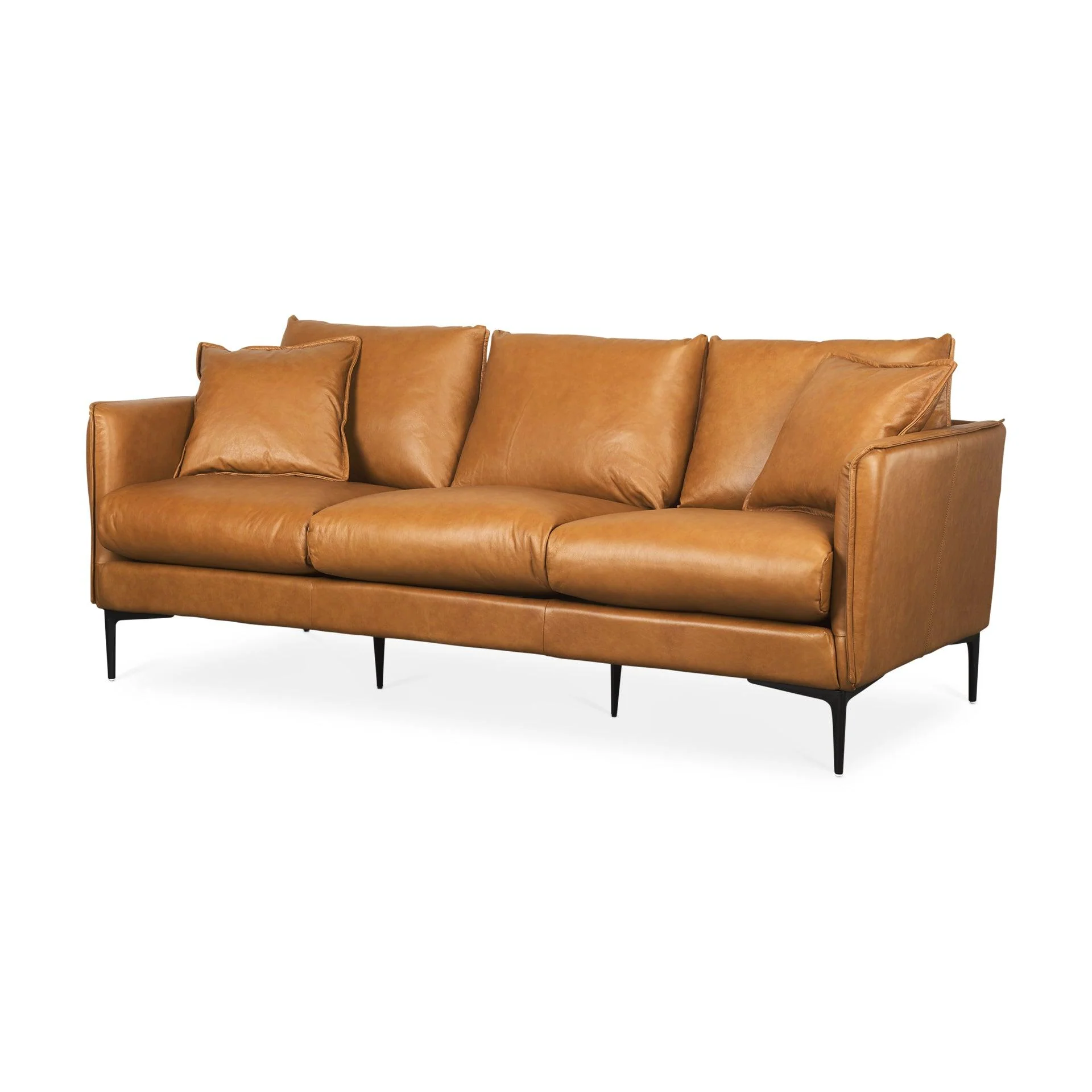 Lake Como 85.8L x 36.6W x 32.3H Tan Leather Three Seater Sofa - Remutear