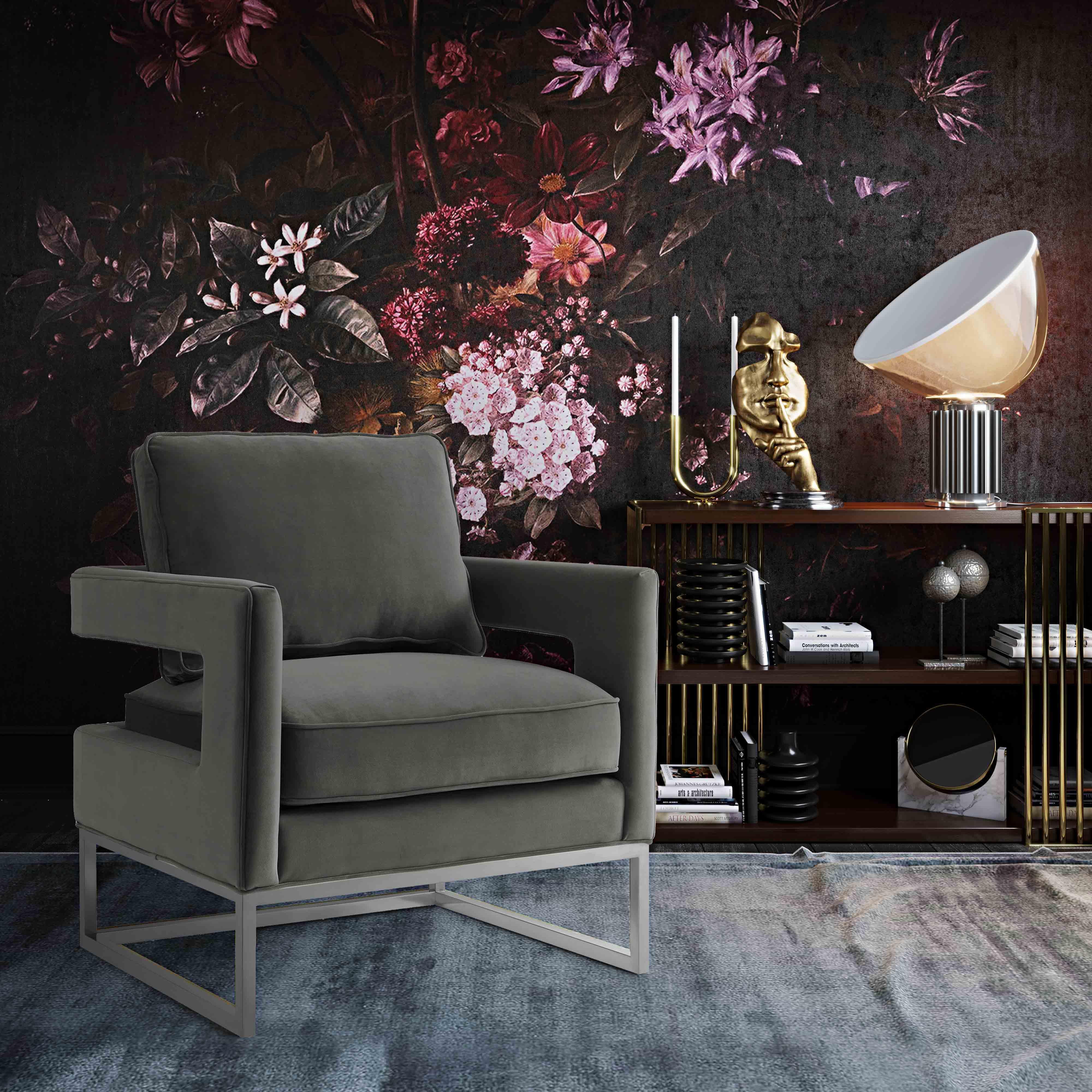 Avery Grey Velvet Chair - Silver Frame - Remutear