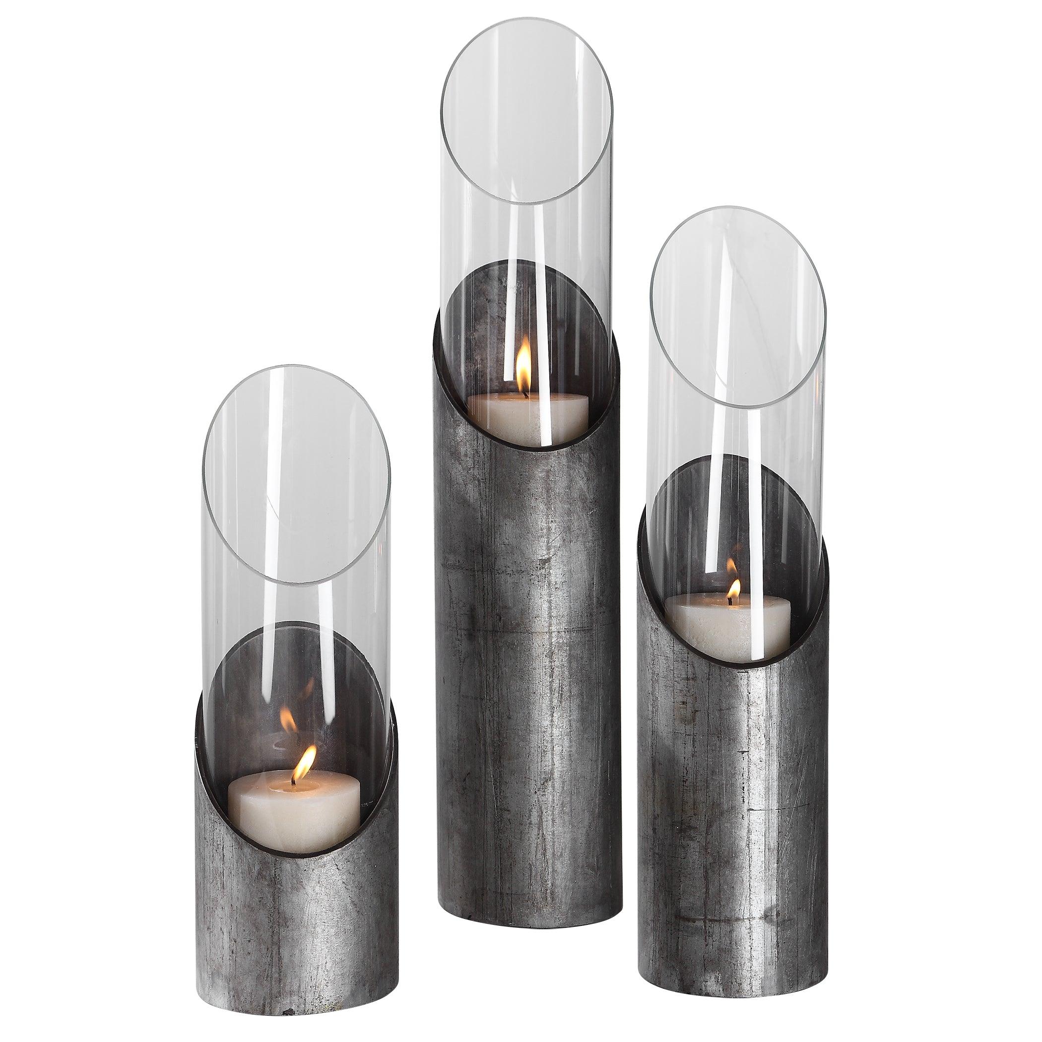 KARTER IRON & GLASS CANDLEHOLDERS SET/3 - Remutear