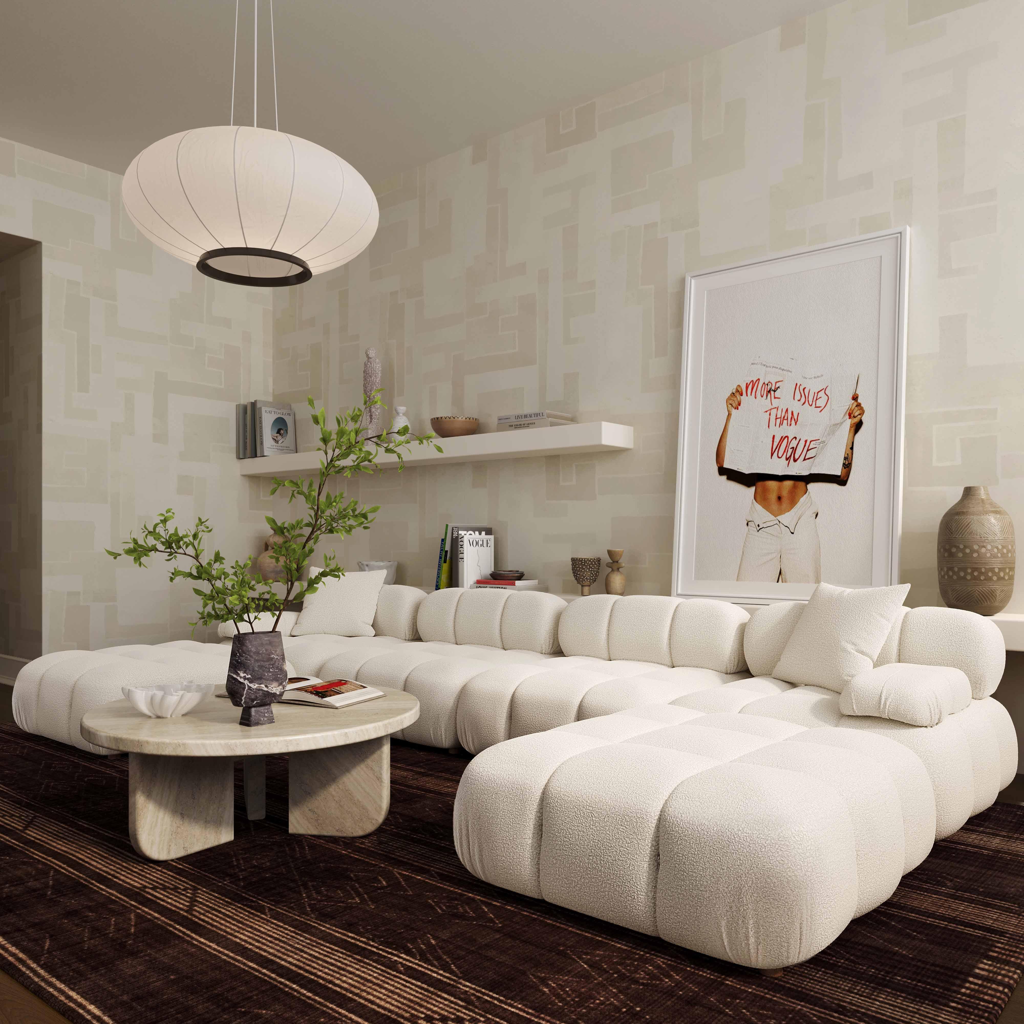 Calliope Cream Vegan Shearling 6-piece Modular U-Sectional - Remutear