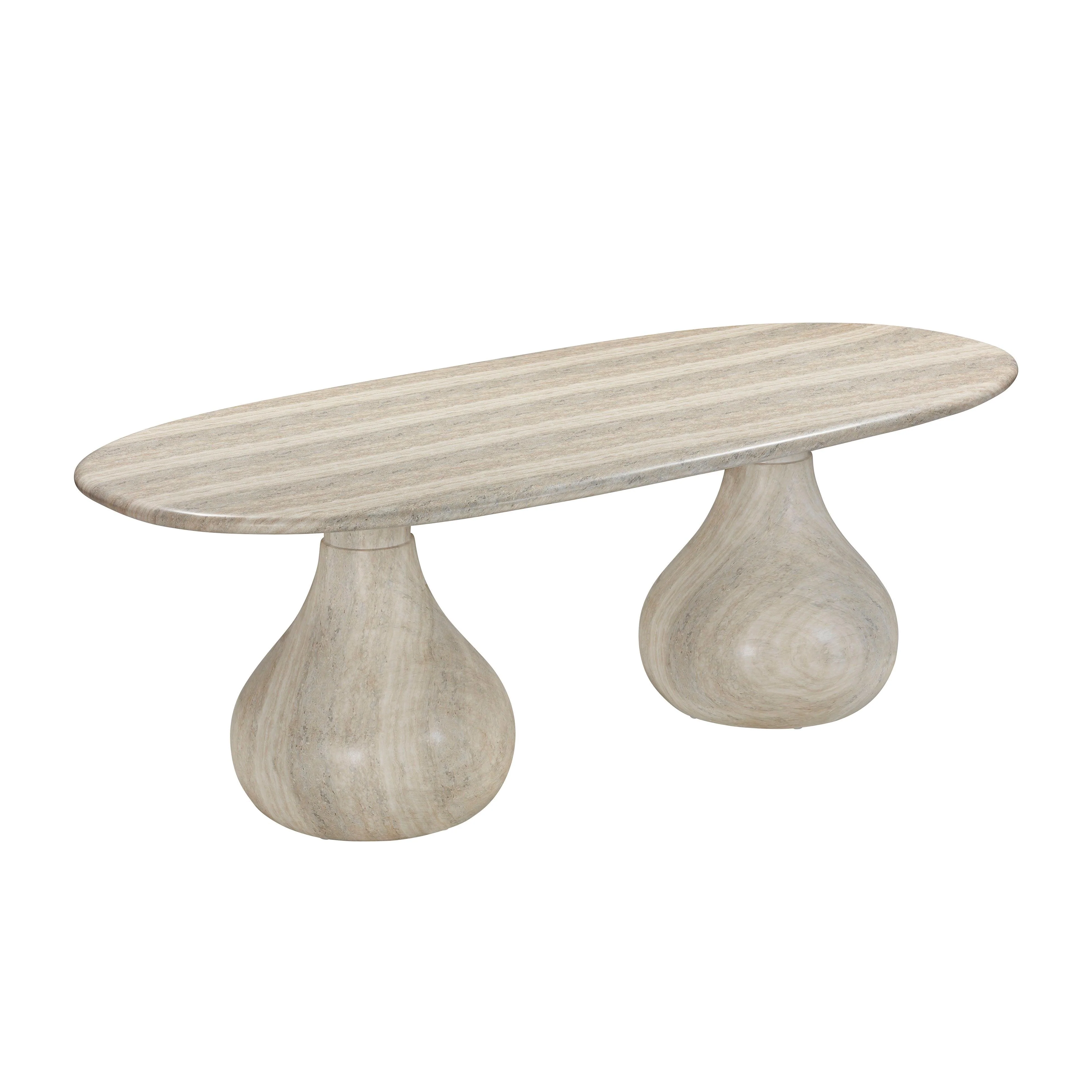 Smooch Faux Travertine Indoor / Outdoor Pedestal Dining Table - Remutear