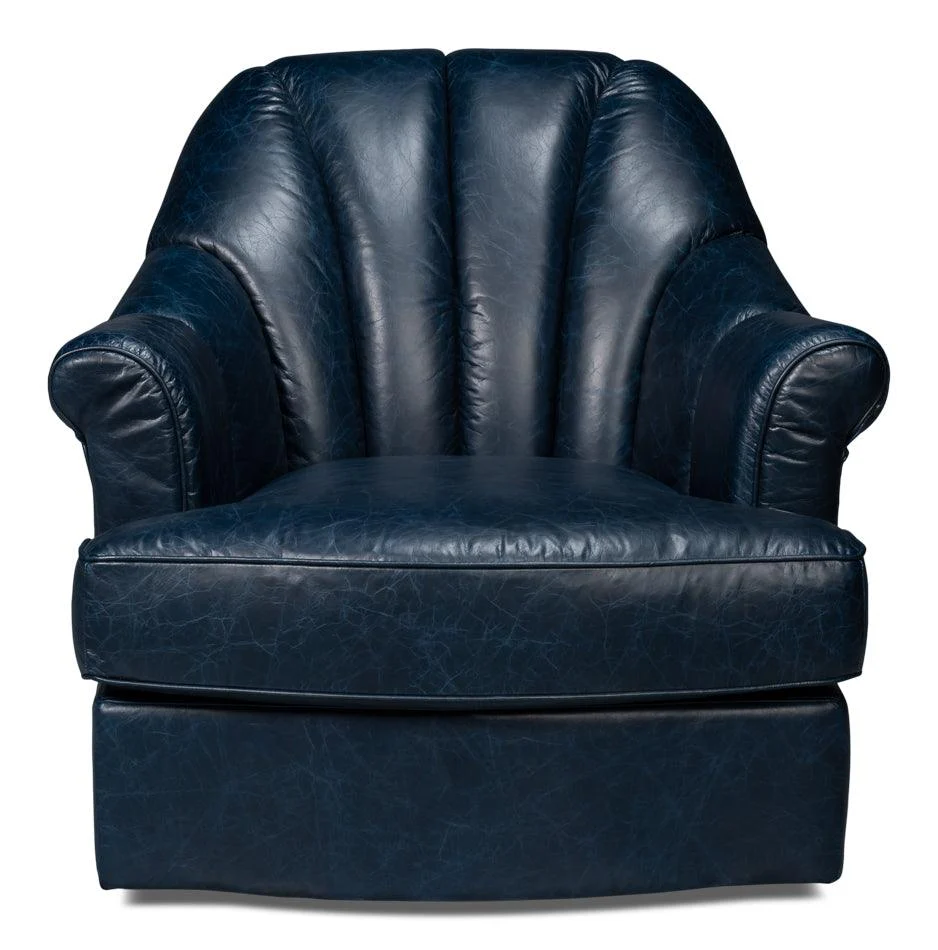 Scoth Swivel Chair In Distilled Lthr Blu - Remutear
