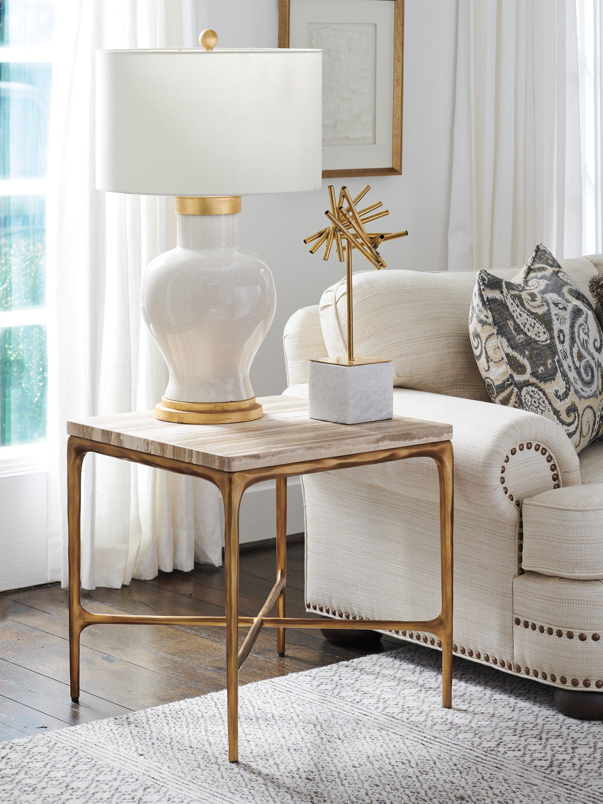 Silverado Menlo Park Metal End Table With Stone Top - Remutear