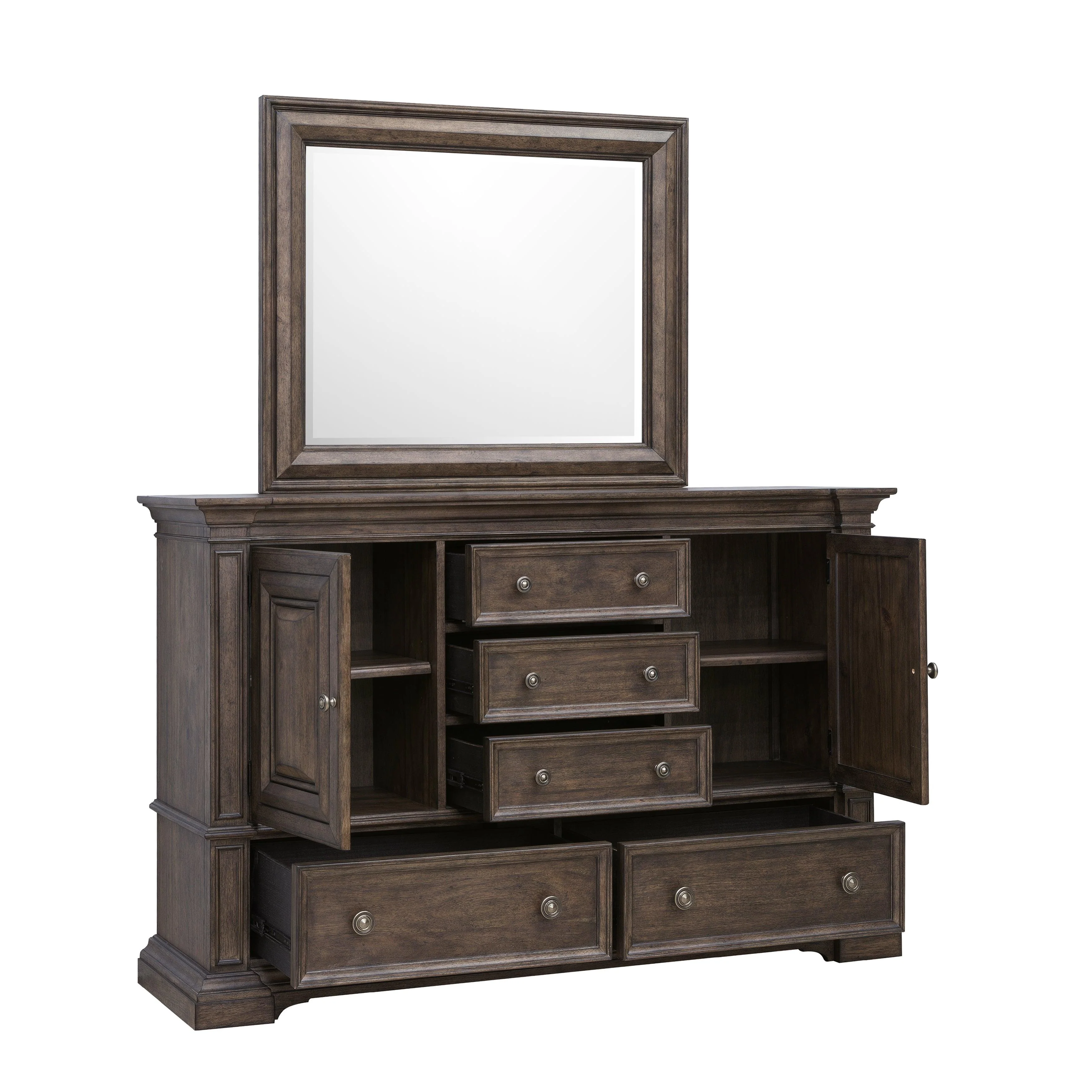 Woodbury 5-Drawer, 2 Cabinet Dresser & Mirror Set - Remutear