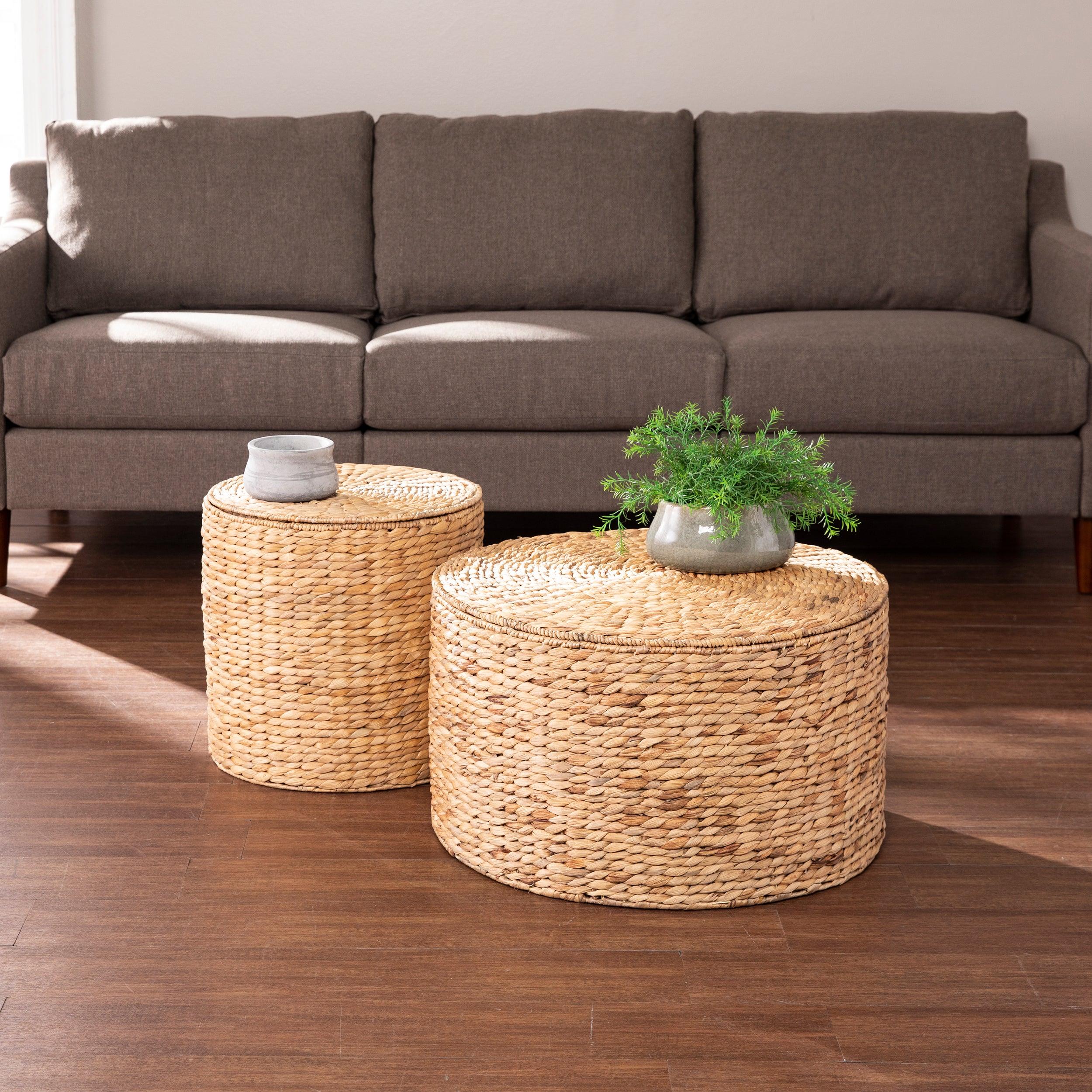 Satalia Round Water Hyacinth Storage Tables – 2pc Set - Remutear