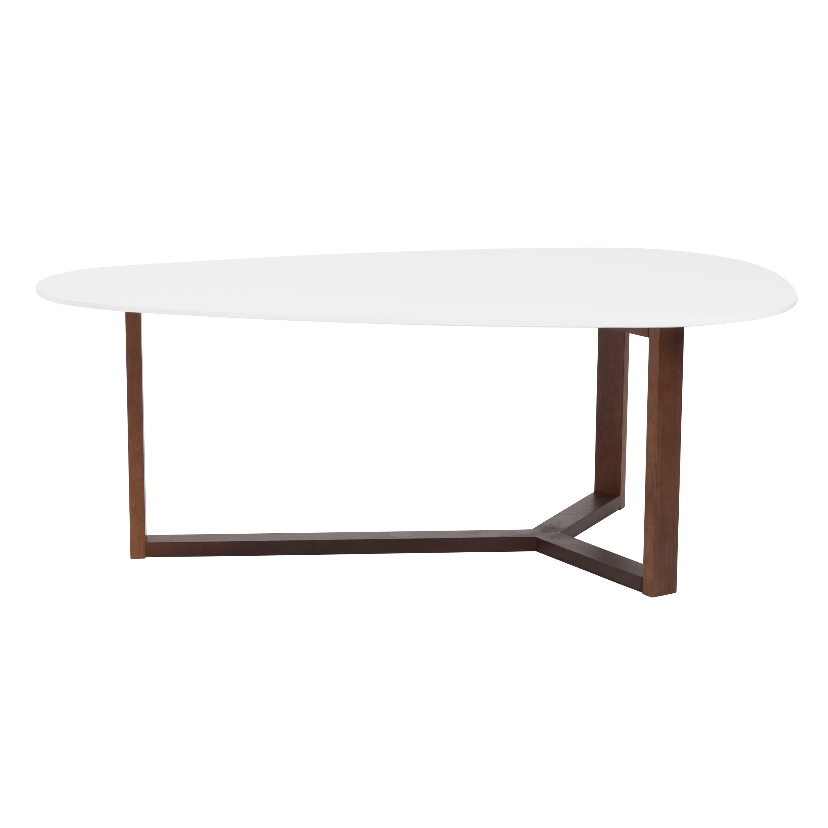 MORTY COFFEE TABLE IN MATTE WHITE WITH DARK WALNUT BASE - Remutear