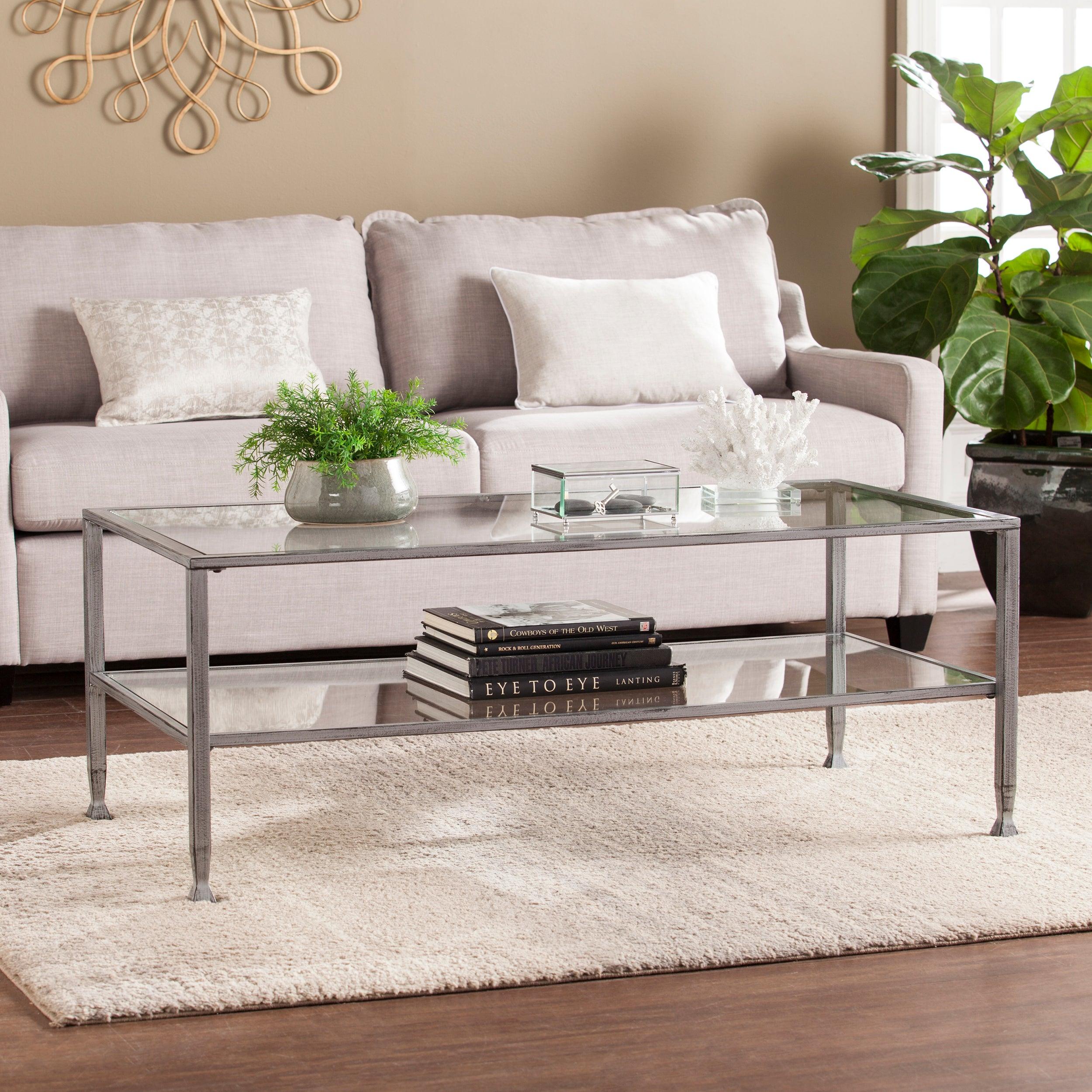 Jaymes Metal/Glass Rectangular Open Shelf Cocktail Table - Silver - Remutear