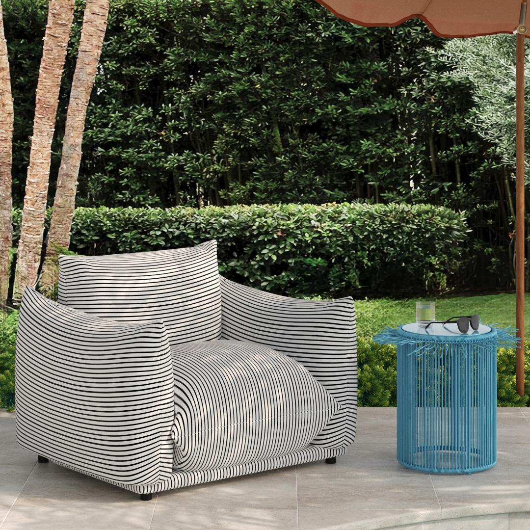 Saint Tropez Pearl and Black Striped Stuffed Outdoor Armchair - Remutear