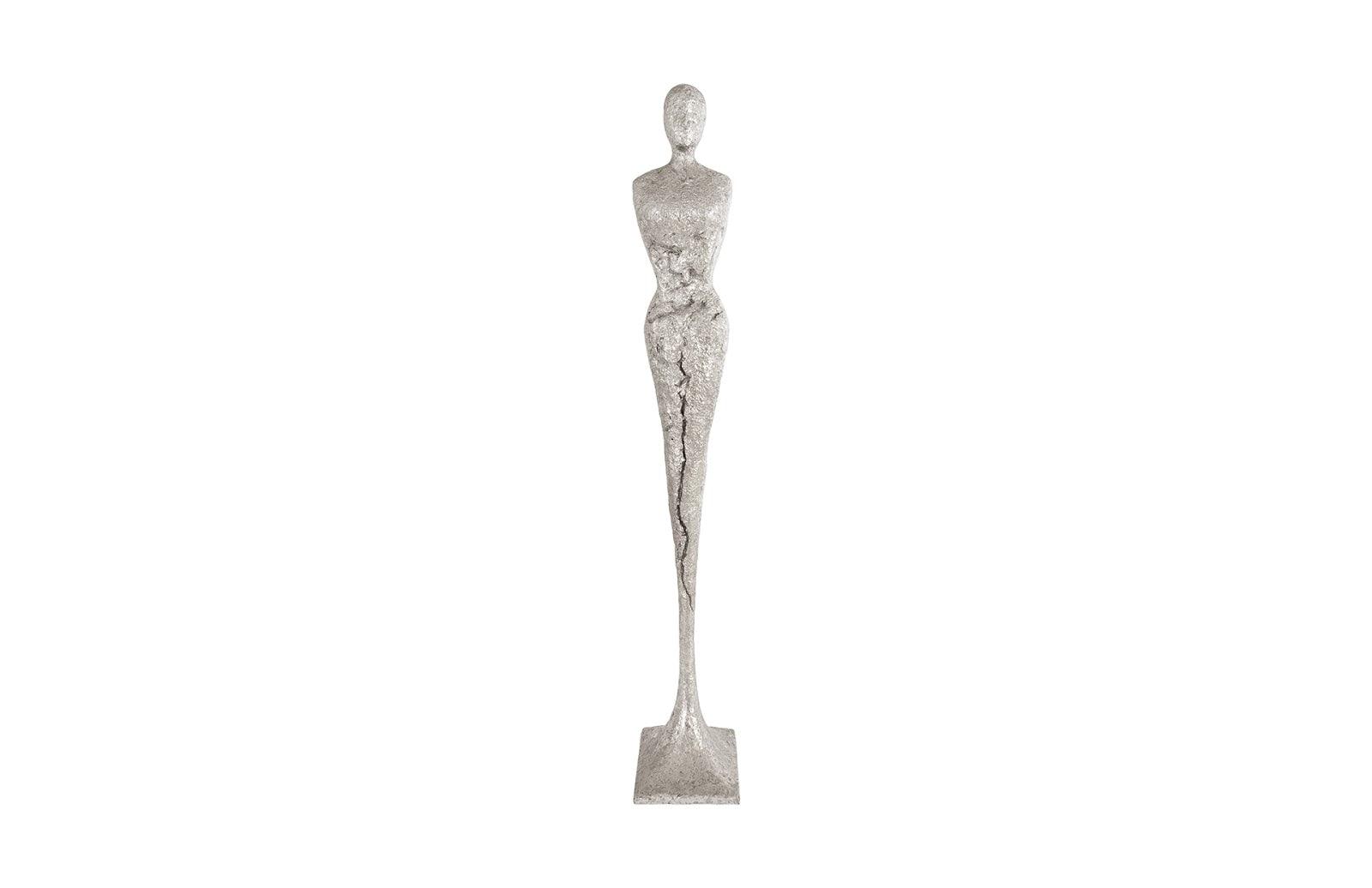 Tall Chiseled Female Sculpture, Resin, Silver Leaf - Remutear