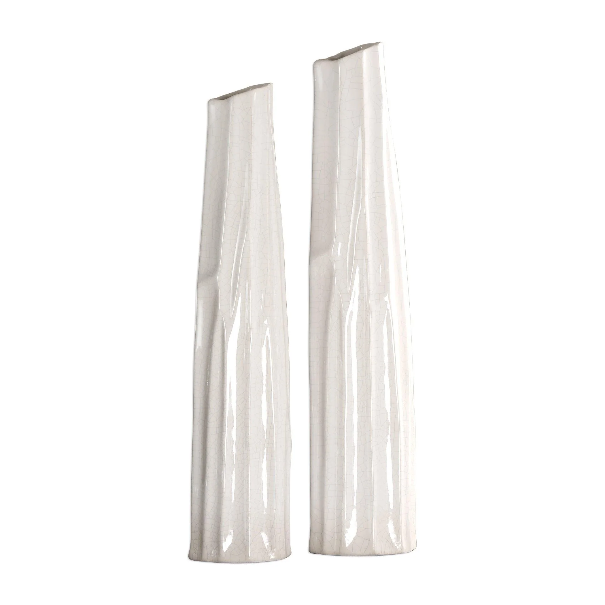 KENLEY CRACKLED WHITE VASES SET OF 2 - Remutear