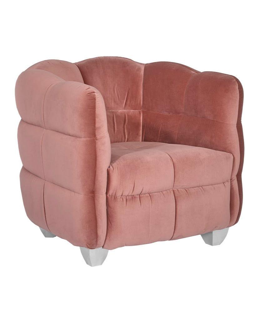 Cloud Club Chair, Coral Pink Fabric, Stainless Steel Legs - Remutear
