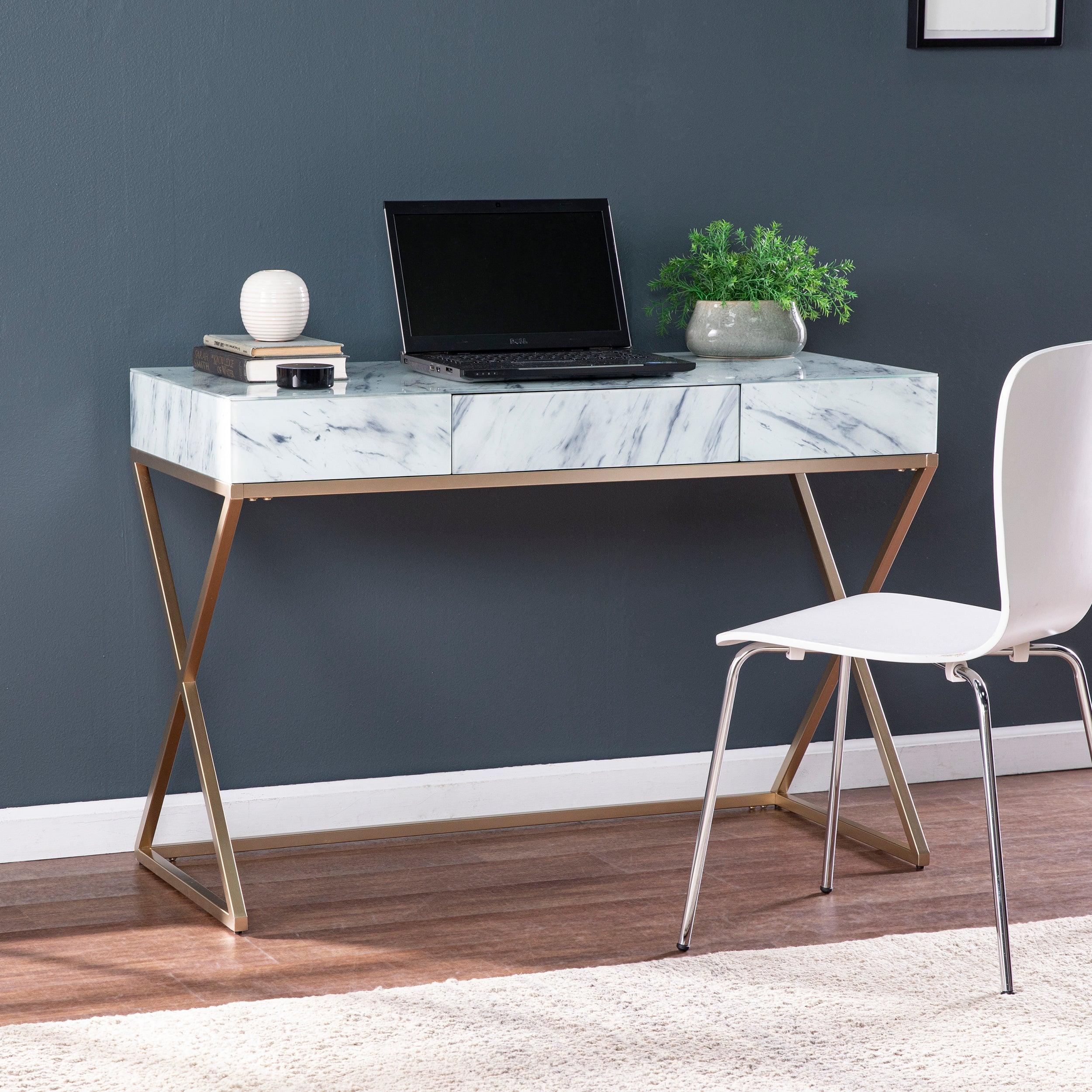Kamblemore Faux Marble Writing Desk w/ Storage - Remutear