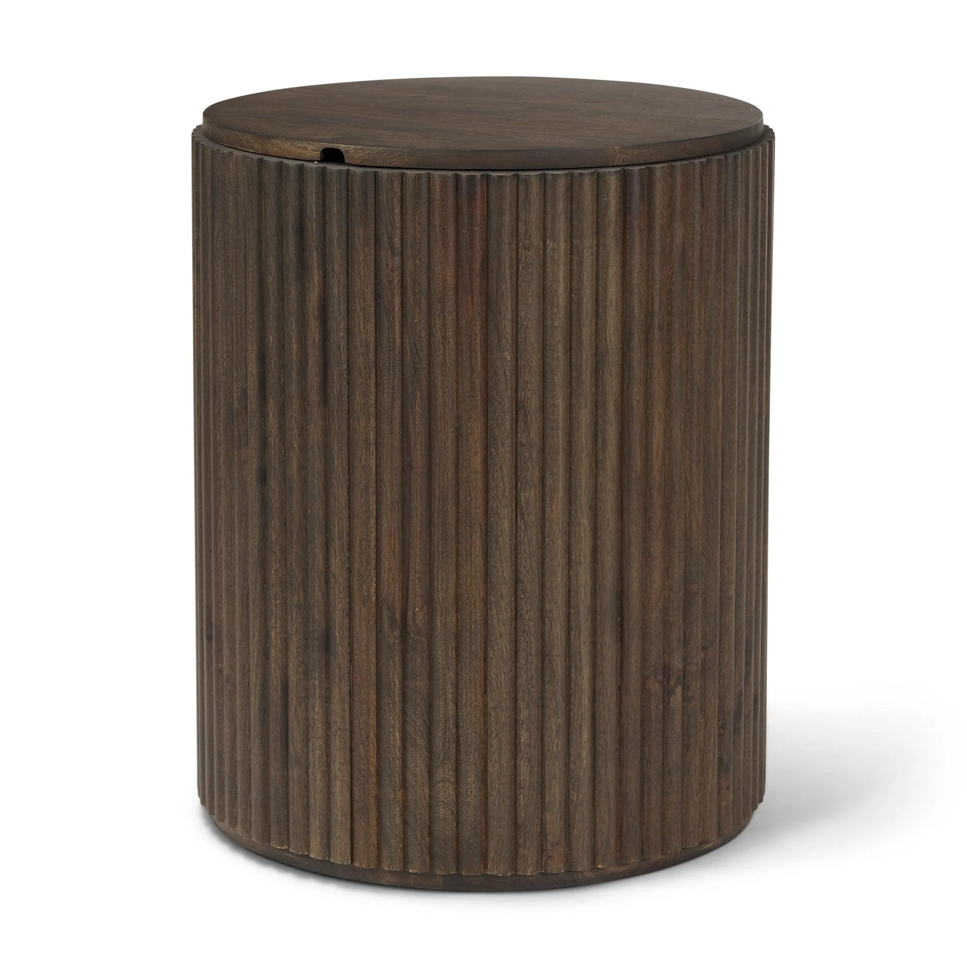 Terra 18L x 18W x 22H Dark Brown Wood Fluted Round Side Table - Remutear