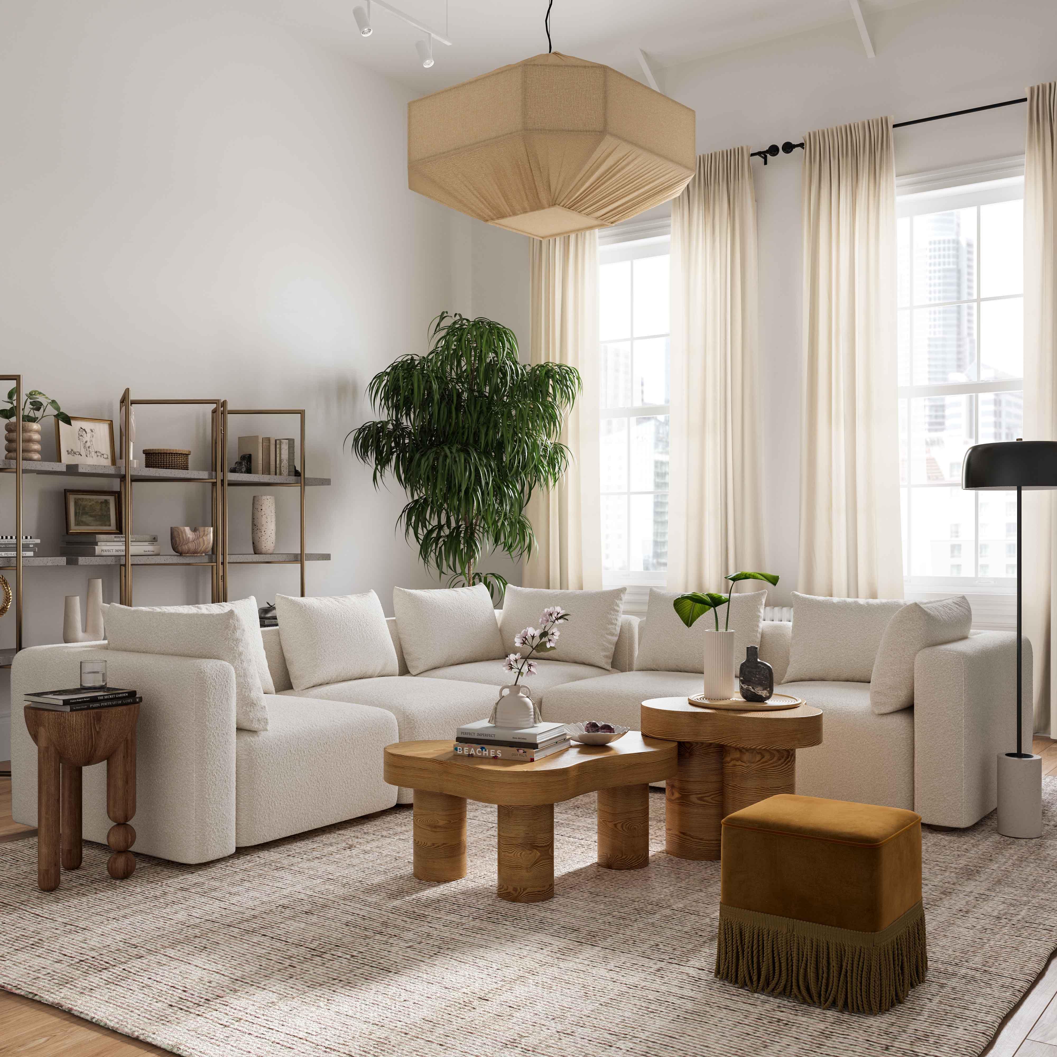 Hangover Cream Boucle 5-Piece Modular L-Sectional - Remutear