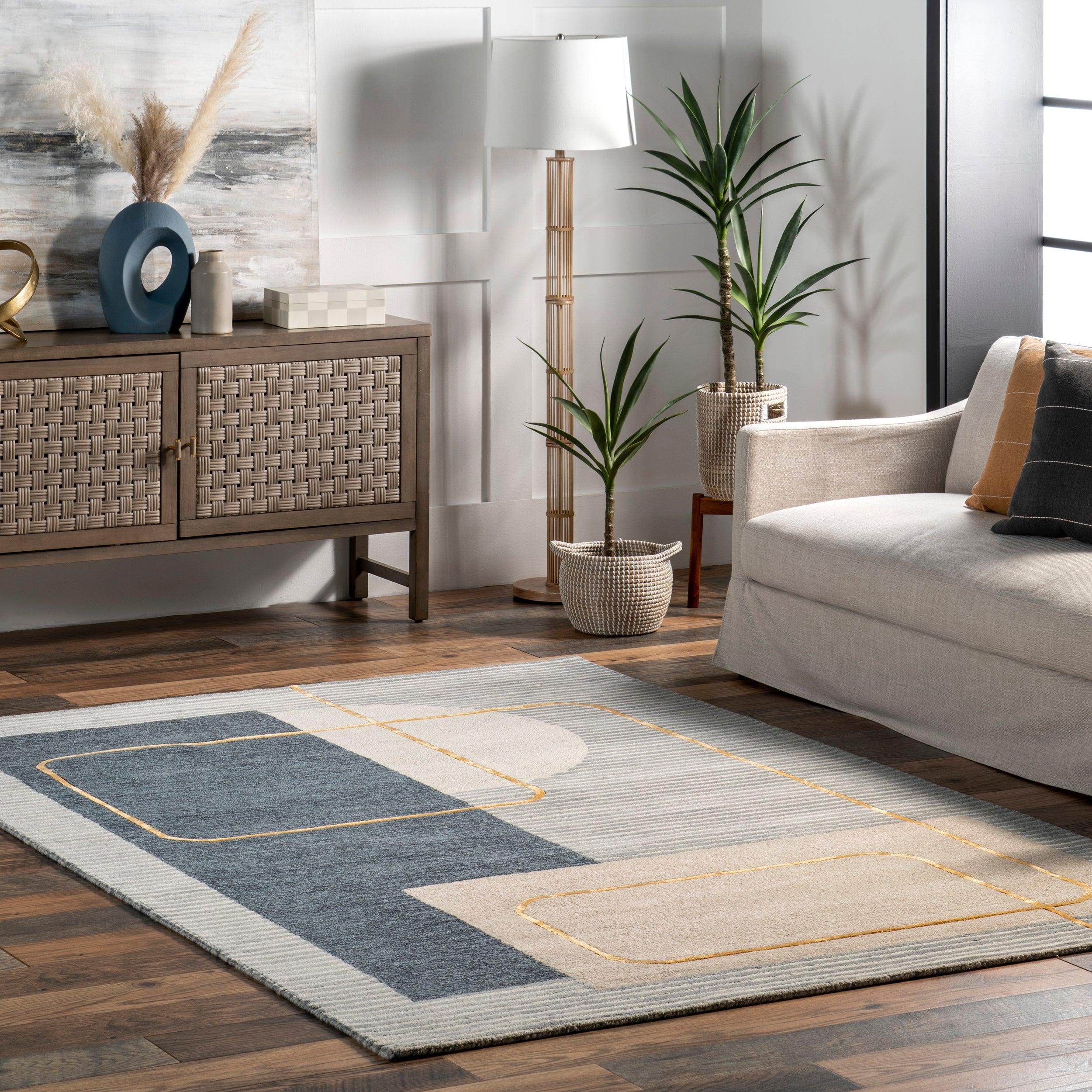 Shelley Abstract Striped Wool Area Rug - Remutear