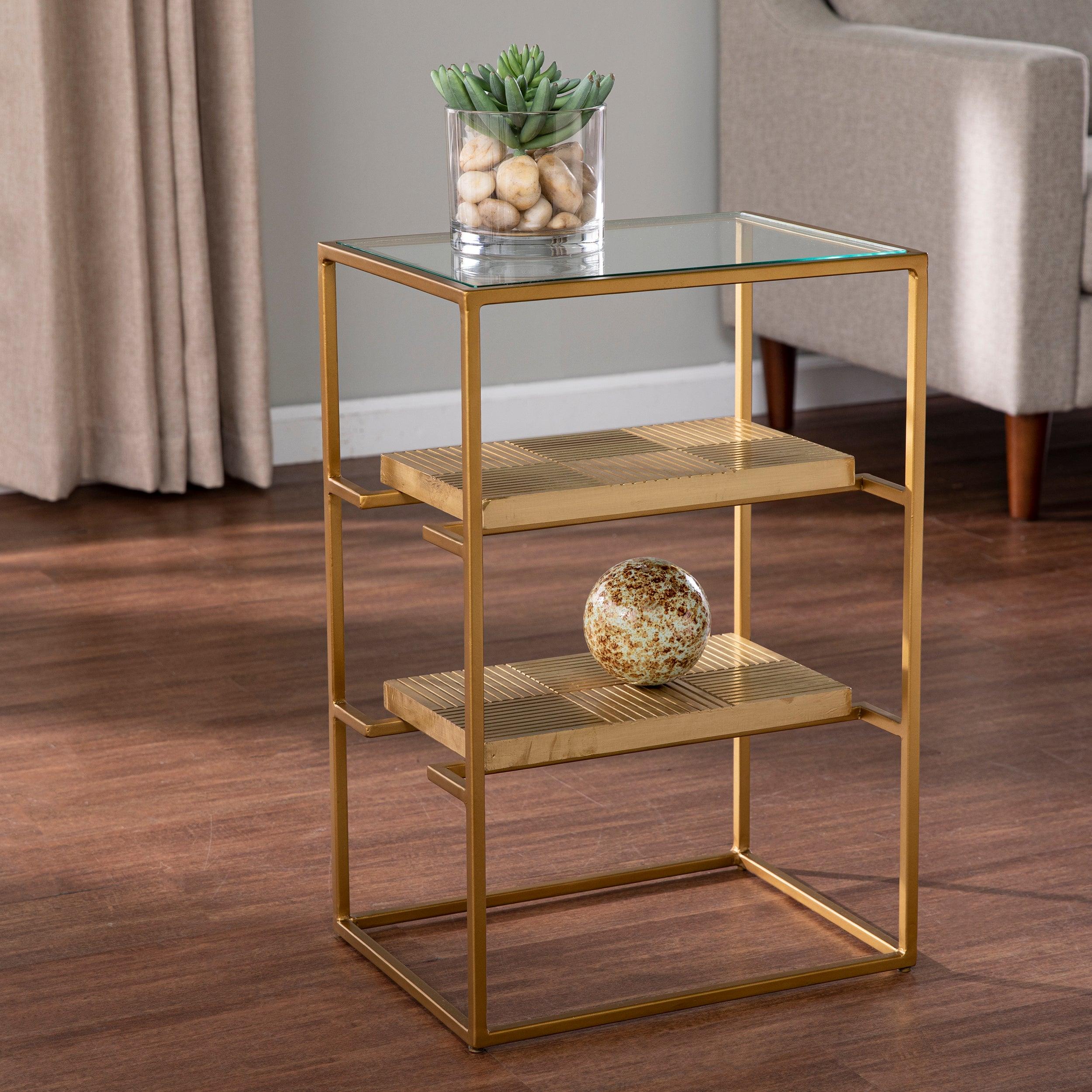 Penketh Glass-Top End Table w/ Storage - Remutear
